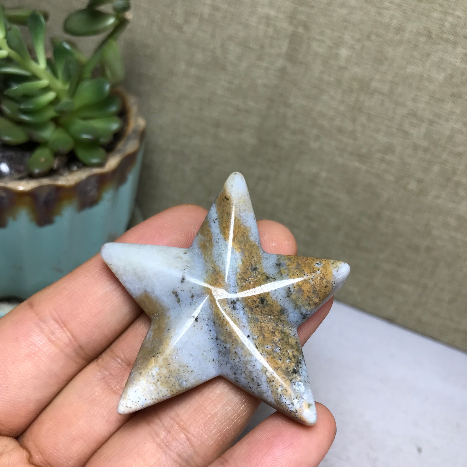 50mm Natural Ocean Jasper Hand carved five-pointed star specimens 25g A5246