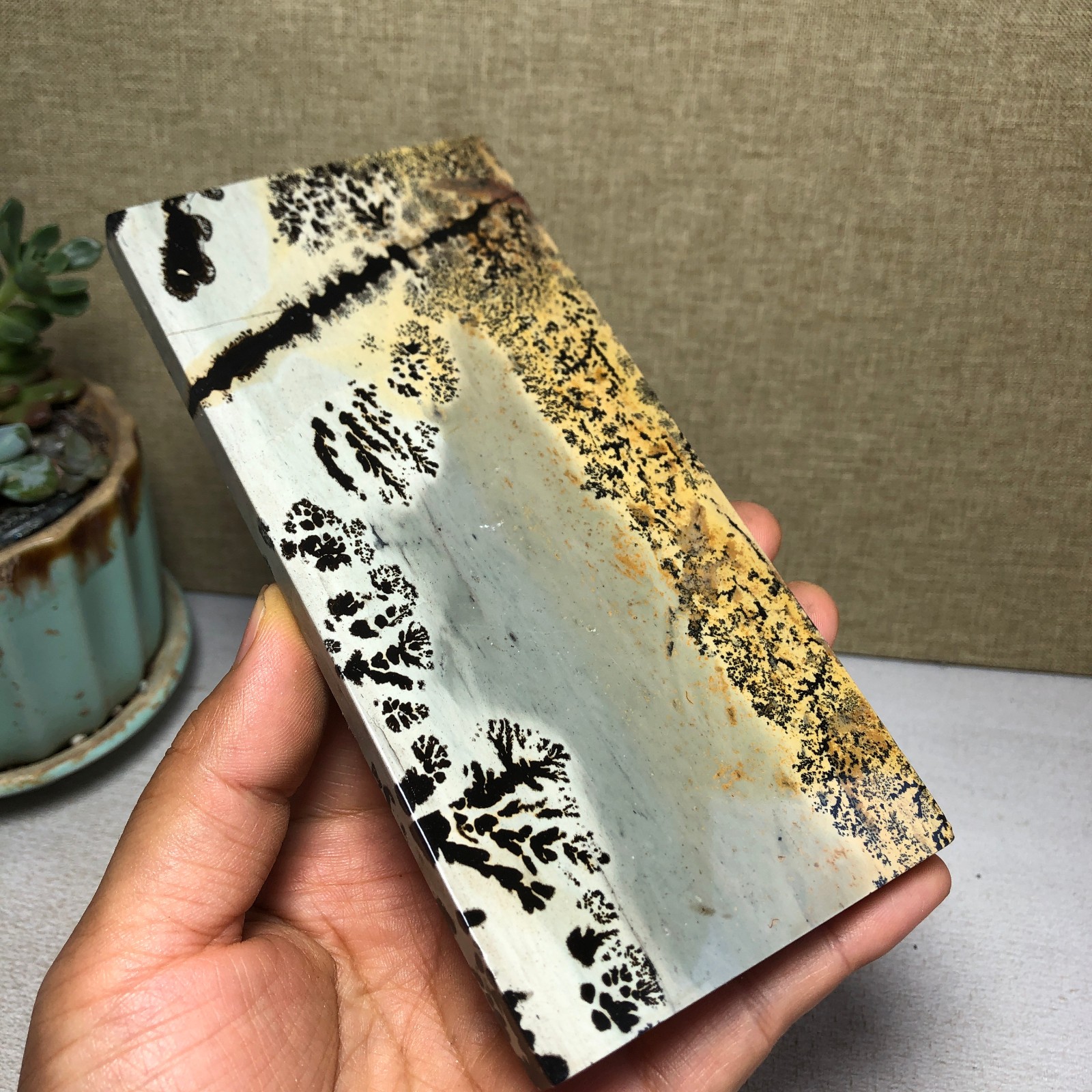 Natural Chinese painting stone crystal ornaments pictographic landscape A5057