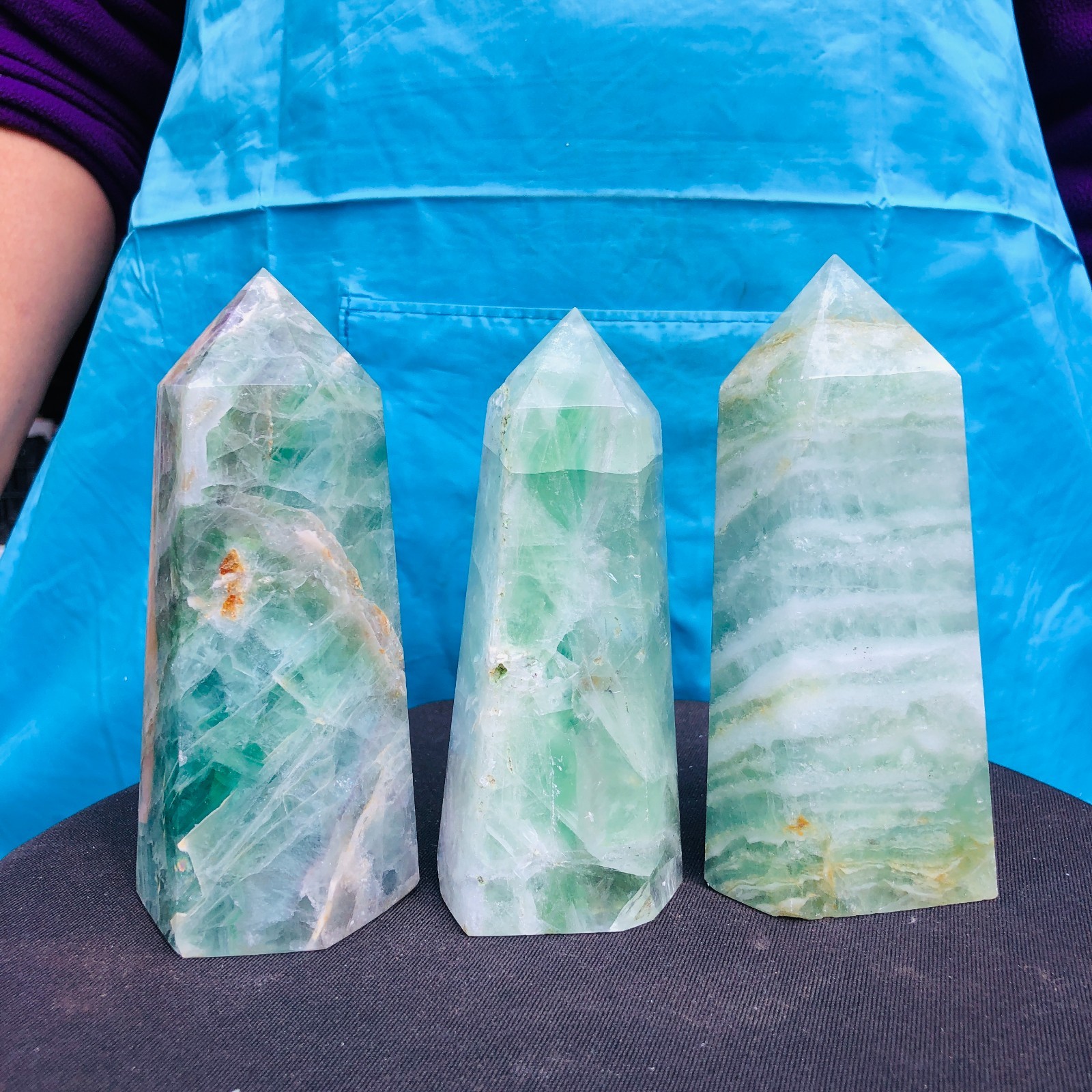 5.25LB 3Pcs Natural Colourful Fluorite Obelisk Quartz Crystal Tower Healing