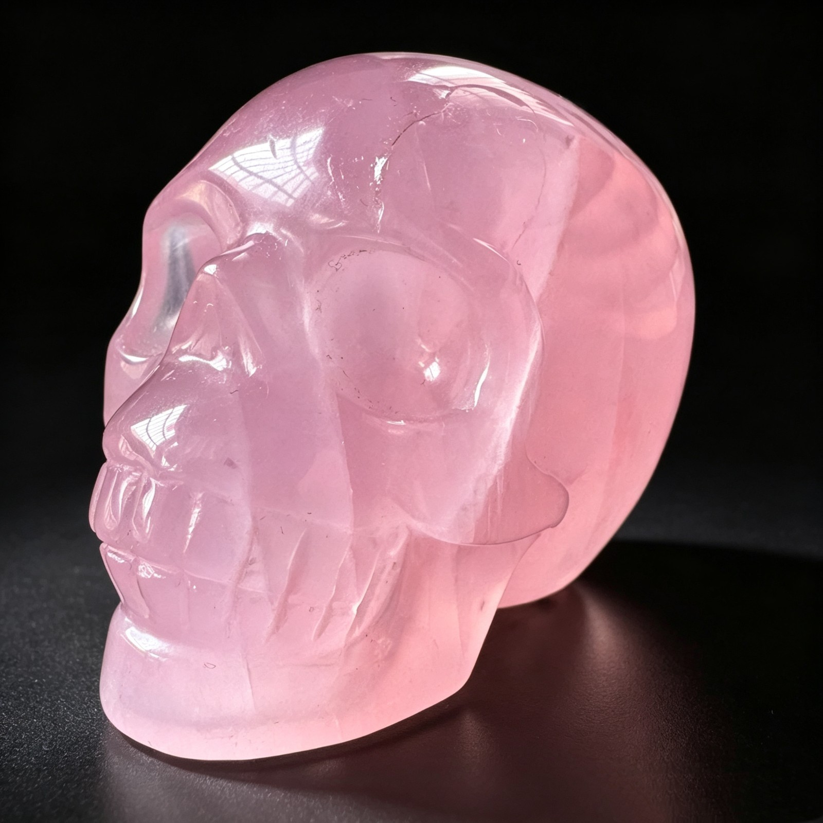 Hand Carved Pink Opal Skull Figurine – Natural Crystal Gothic Desk Sculpture