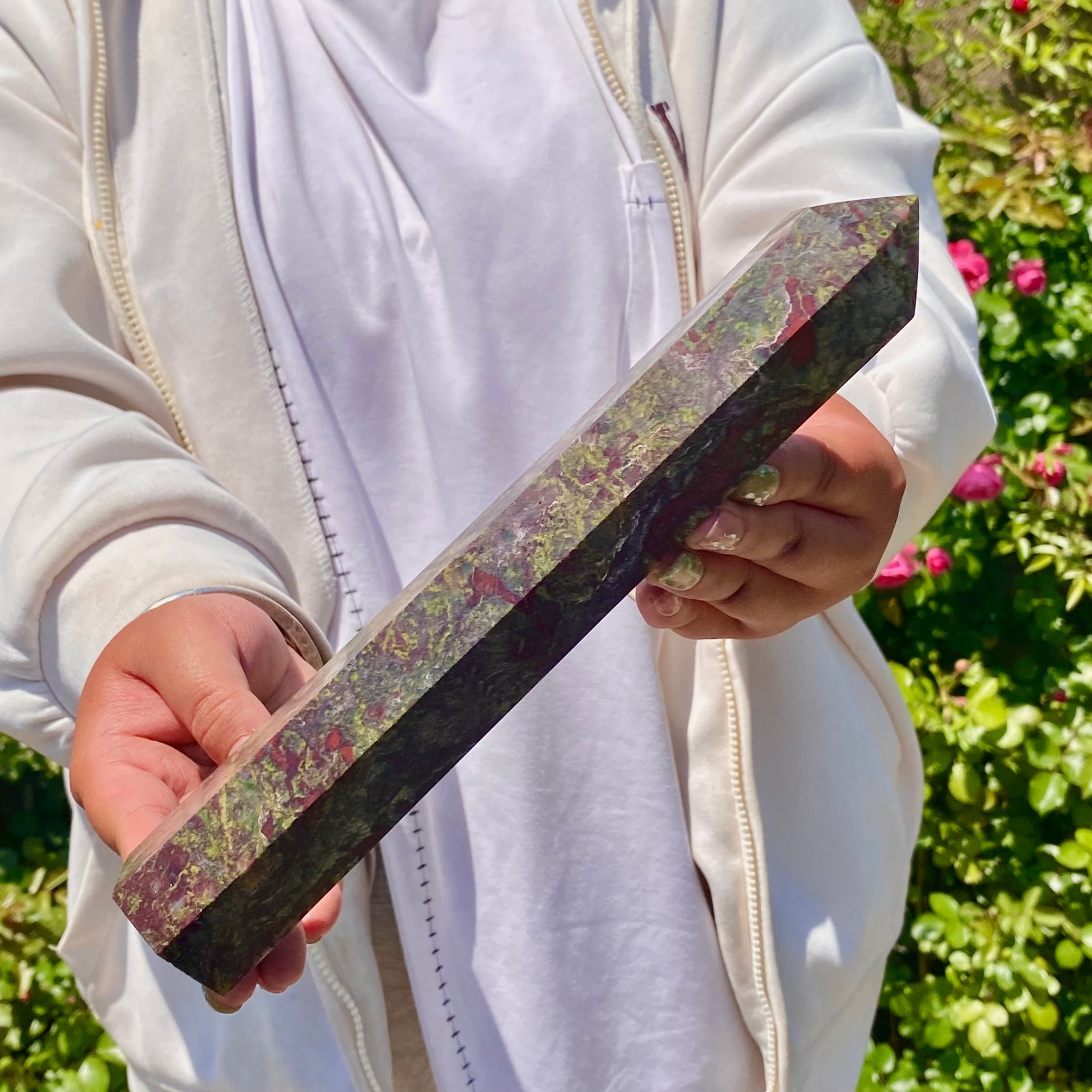 1.5LB Natural dragon blood stone Column Quartz Crtal Obelisk Energy Healing