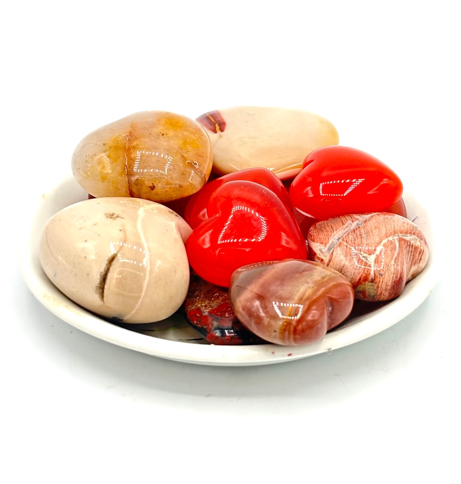 Carnelian Agate Polished Hearts Set of 11 for Display or Jewelry Red Multi