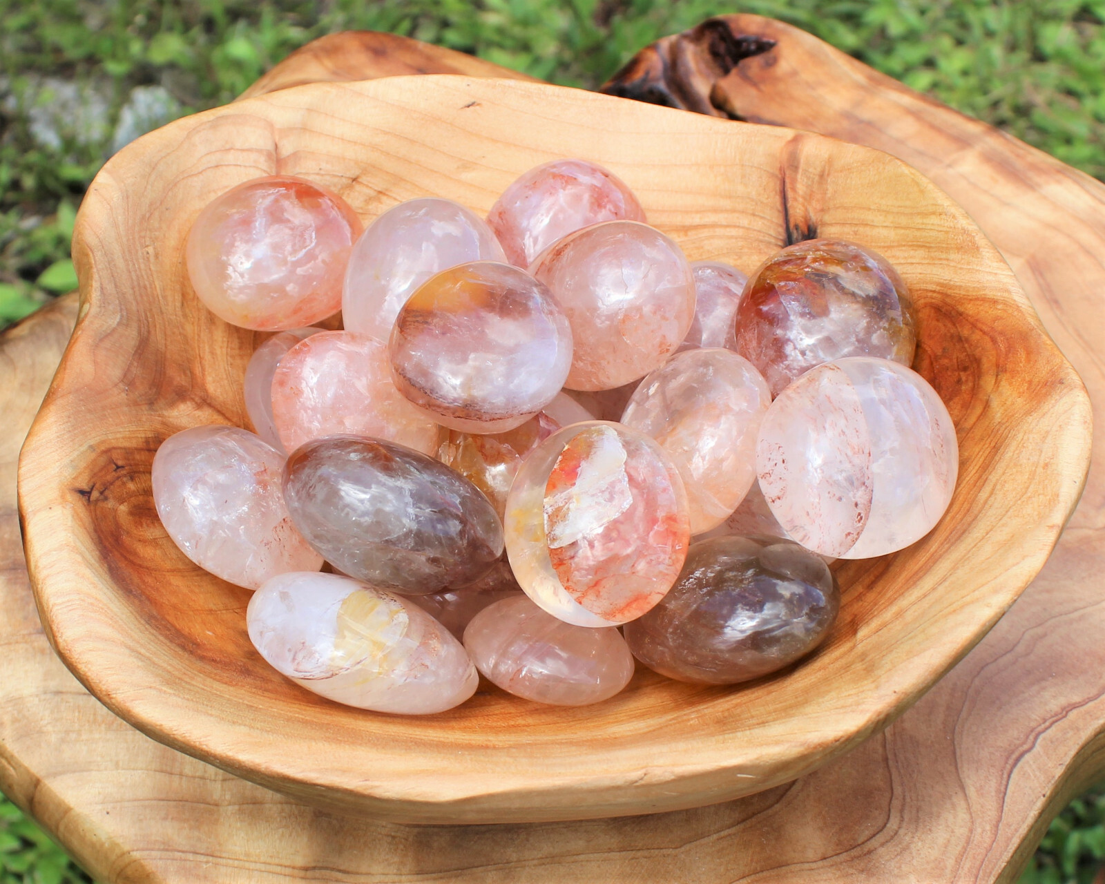 Hematoid Quartz Hand Polished Stones: Clear Quartz Pebbles, Fire Quartz Crystal