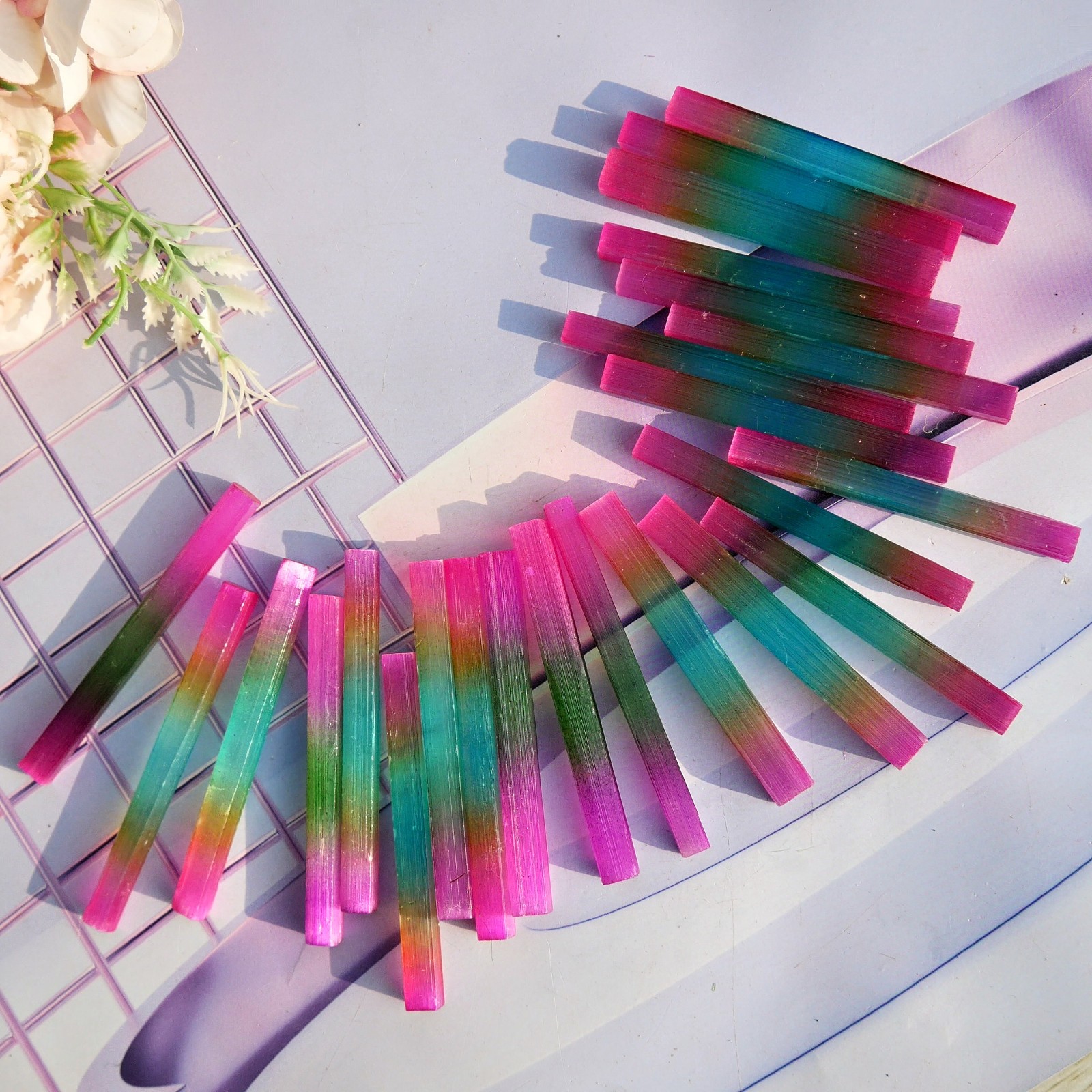 24PCS 3″ Raw Aura Selenite Sticks Crystal Wands Healing Cleansing Stone Lot Gift