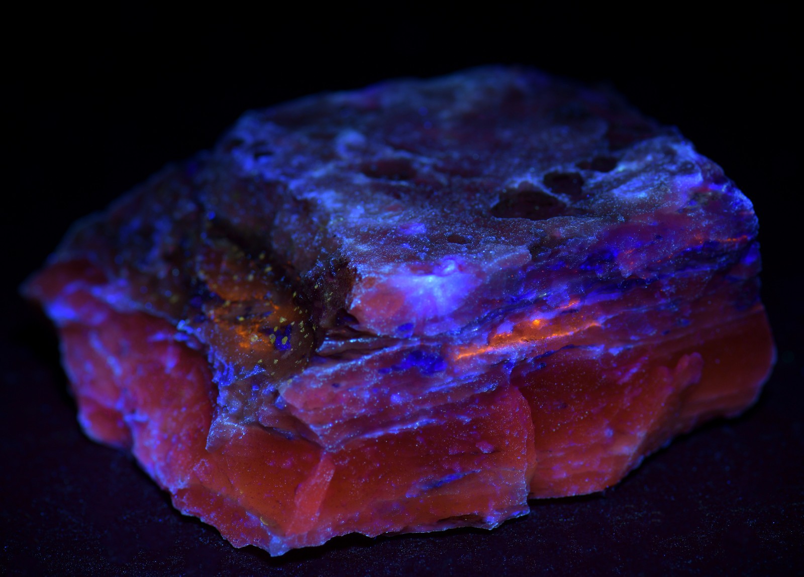 Barite with Sphalerite specimen, UV. Hot Springs, North Carolina. 220 grams.