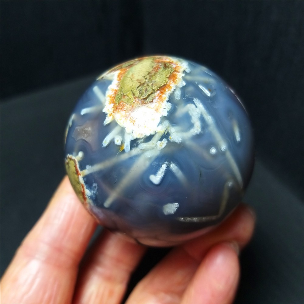 RARE 175.6G Natural Polished colorful Banded Agate Tourmaline Ball Healing A4698