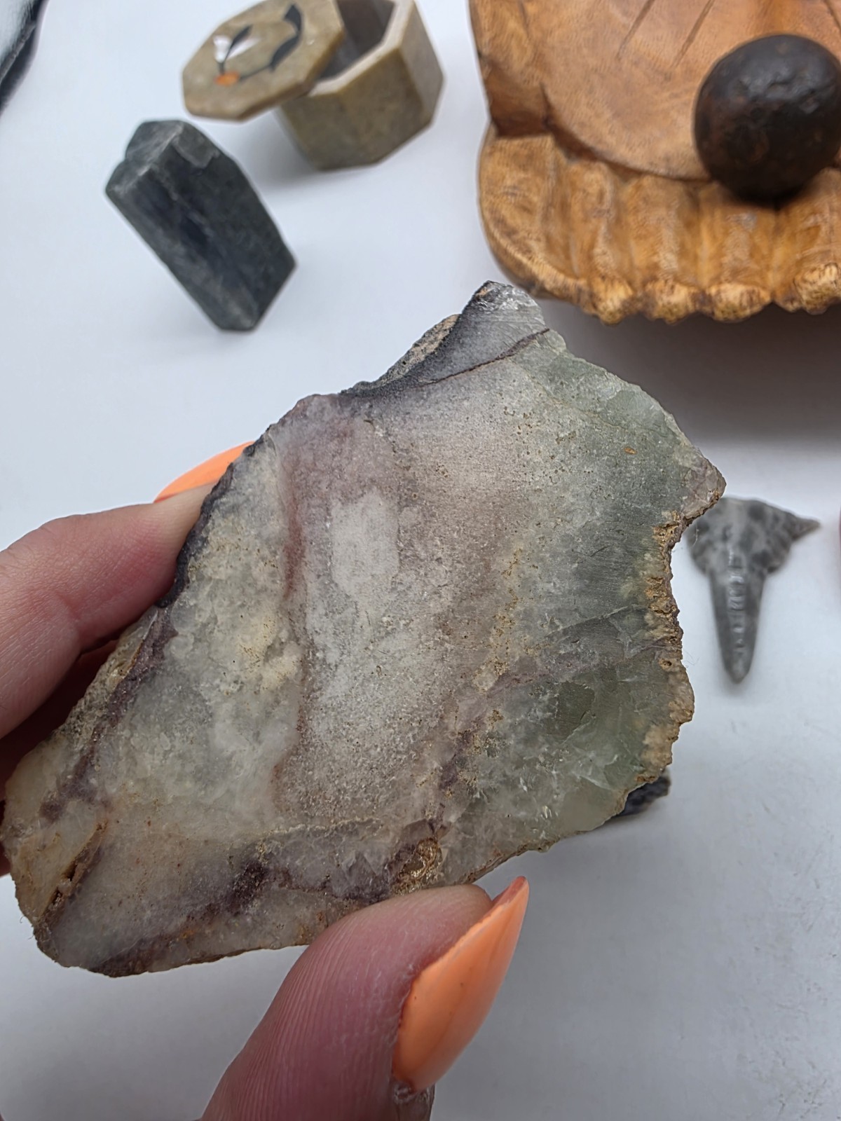 Fluorite All seeing Eye stone Wooden Hand Bowl Pyrate Gem Geode cannon ball LOT