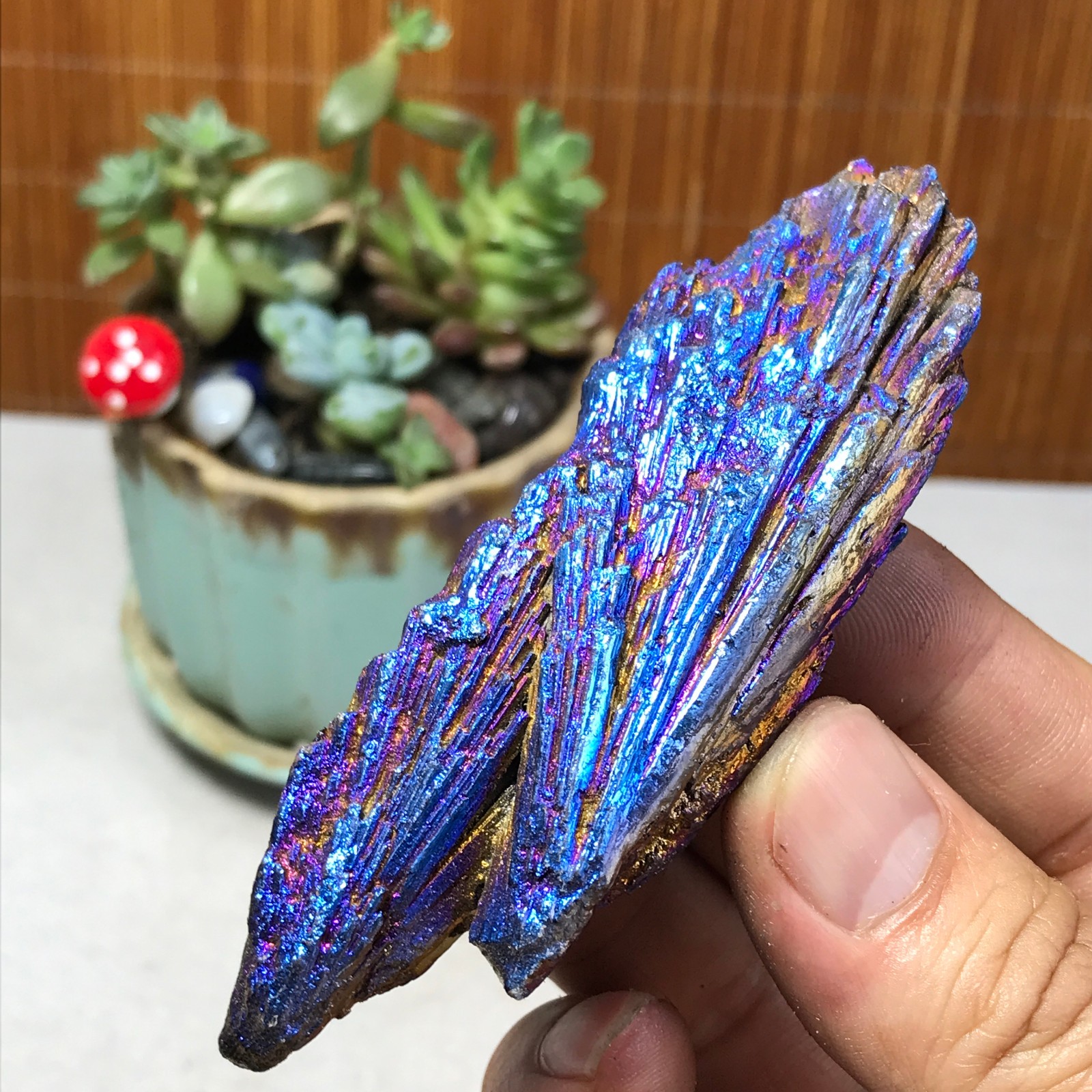 electroplated rainbow tourmaline rutilated uncut crystal specimen 62g A5567