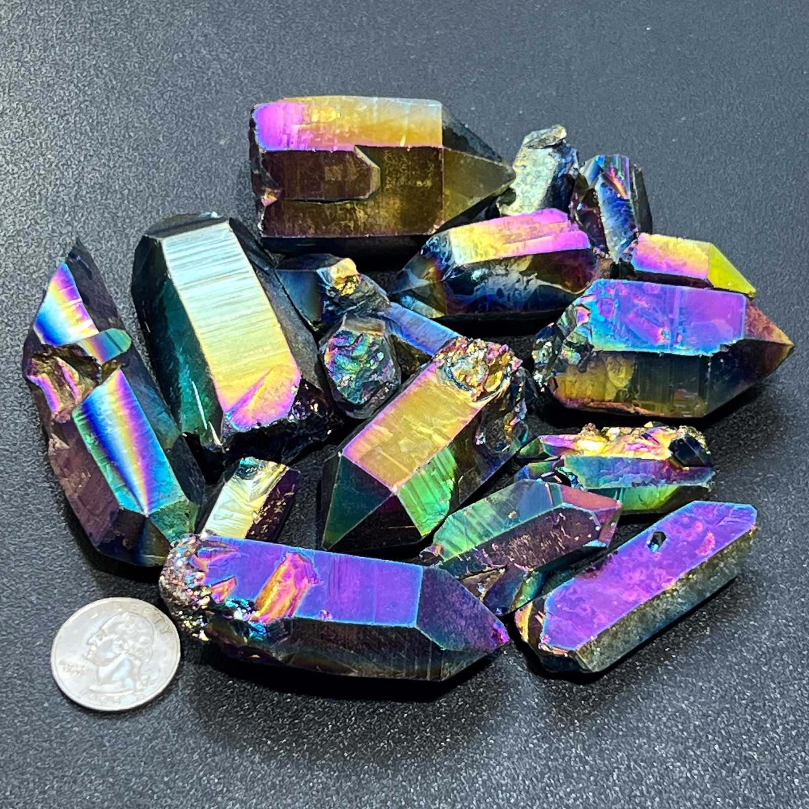 Titanium Aura Quartz (Coated) Crystals Rough Raw Points Genuine Brazil Mineral