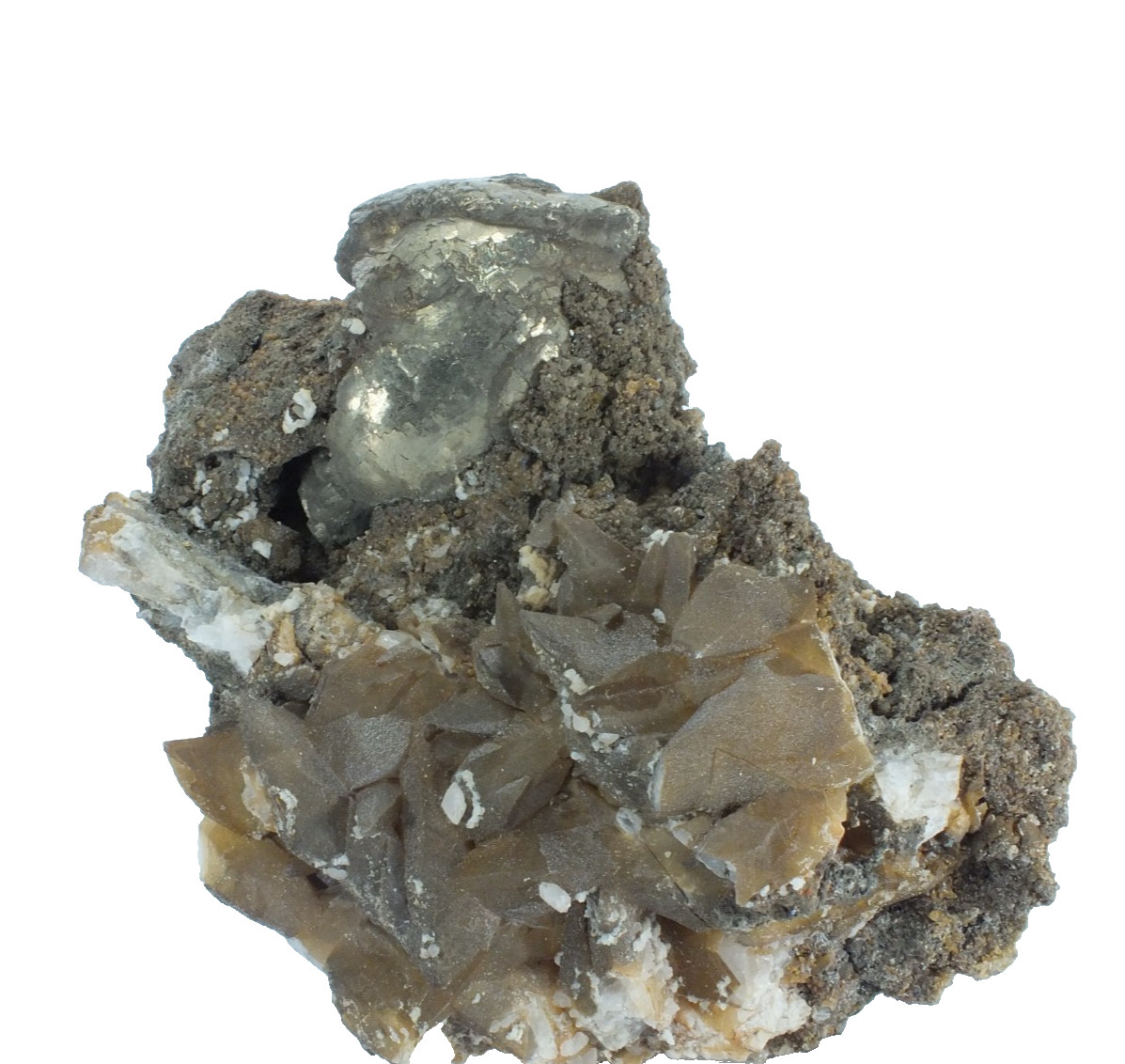 Pyrite with Calcite Crystals Zinc Corp Mine Broken Hill NSW Australia (EA11026)
