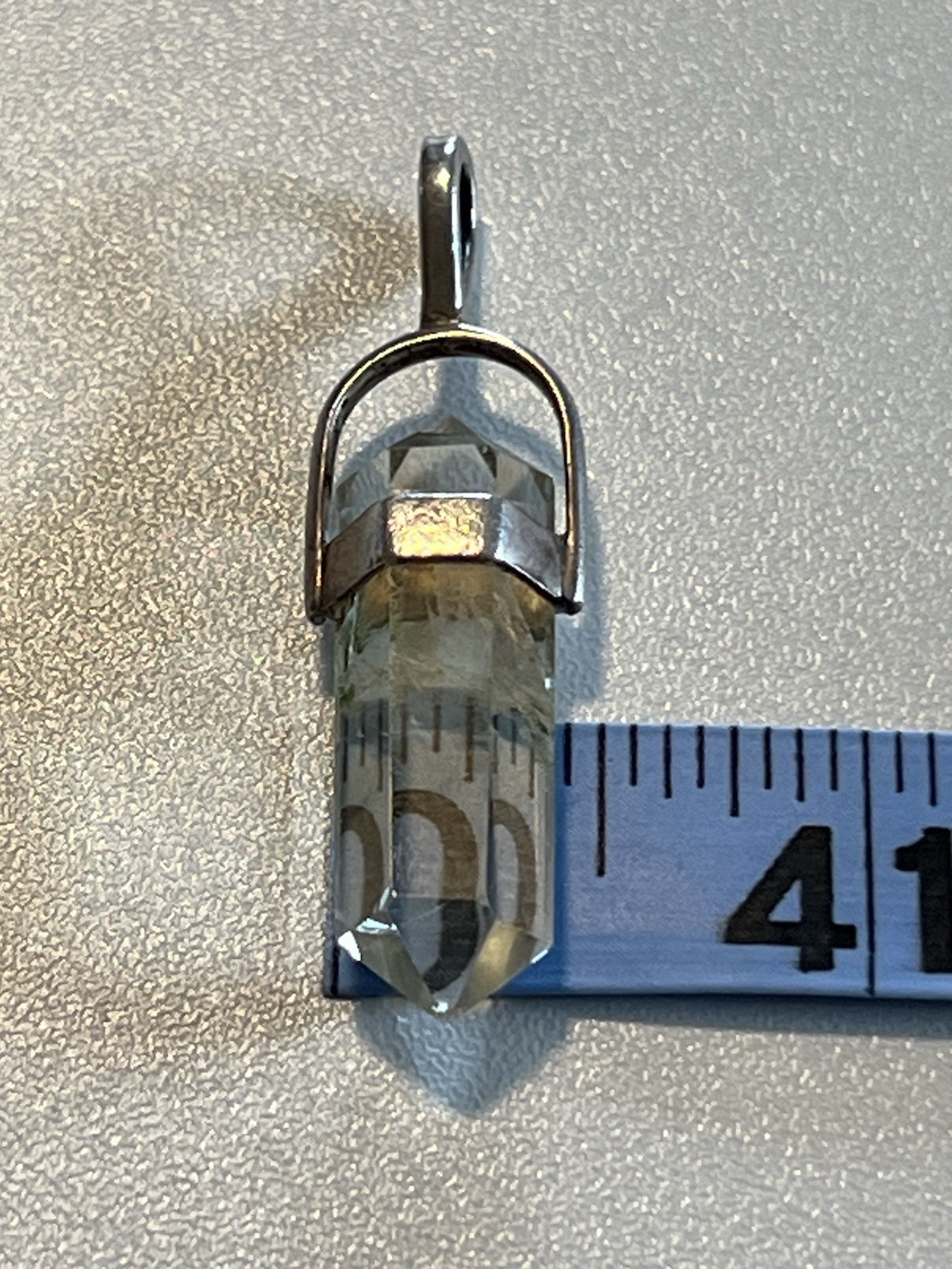 Green Phantom Quartz Pendant Double Terminated Clear Crystal Silver Hoop 6.9g