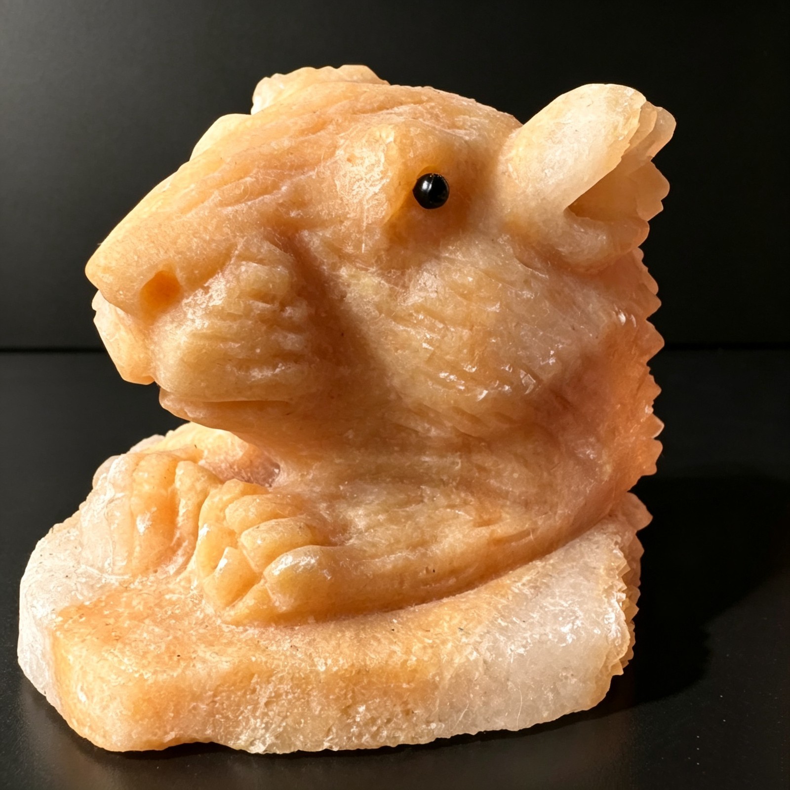 Collectible Quartz & Calcite Rat Head Carving | Hand Carved Crystal Specimen Art