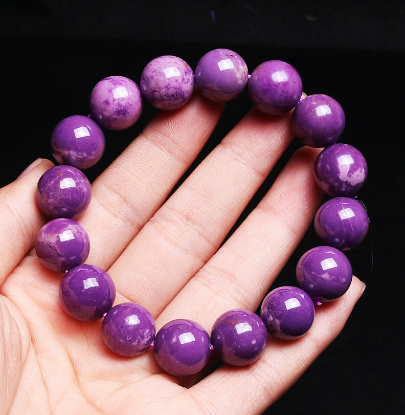 13mm Natural Phosphosiderite Purple Gemstone Round Beads Bracelet AAA 0126