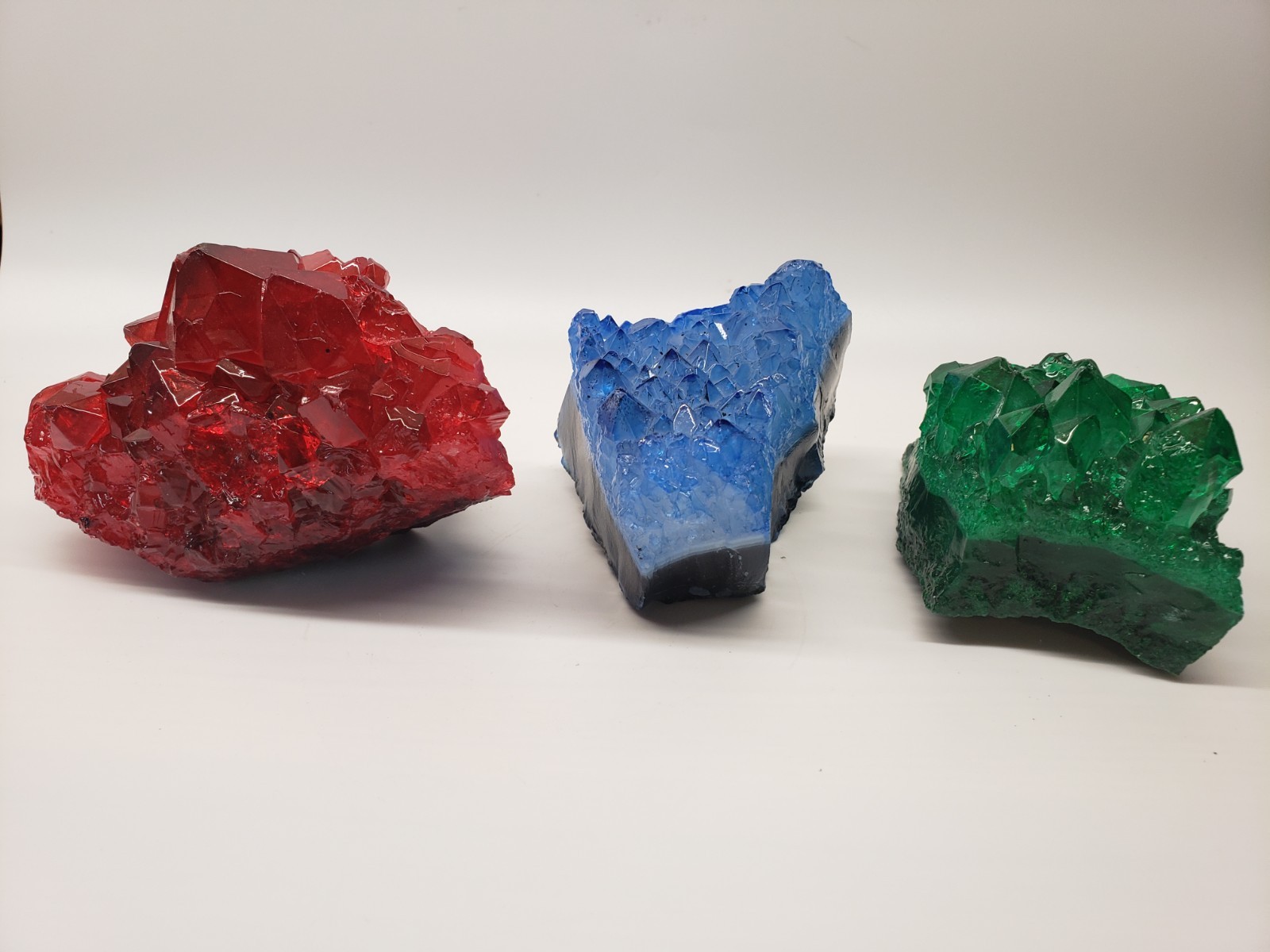 BLUE, RED & GREEN (SET OF 3) QUARTZ CRYSTAL CLUSTERS, Z2892