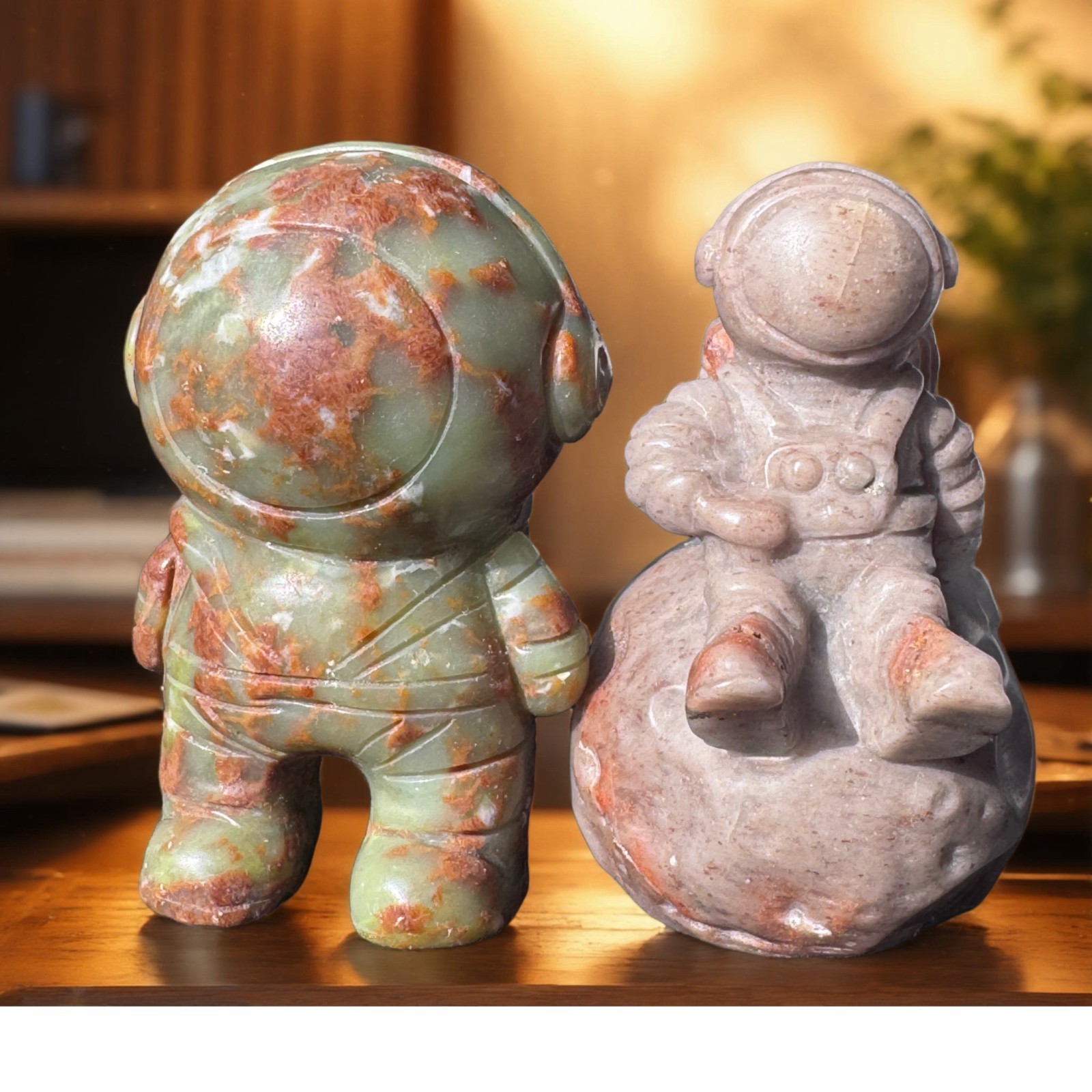 Space Astronaut Statue Set Modern Sci-Fi Home Office Shelf Decor Two Pieces