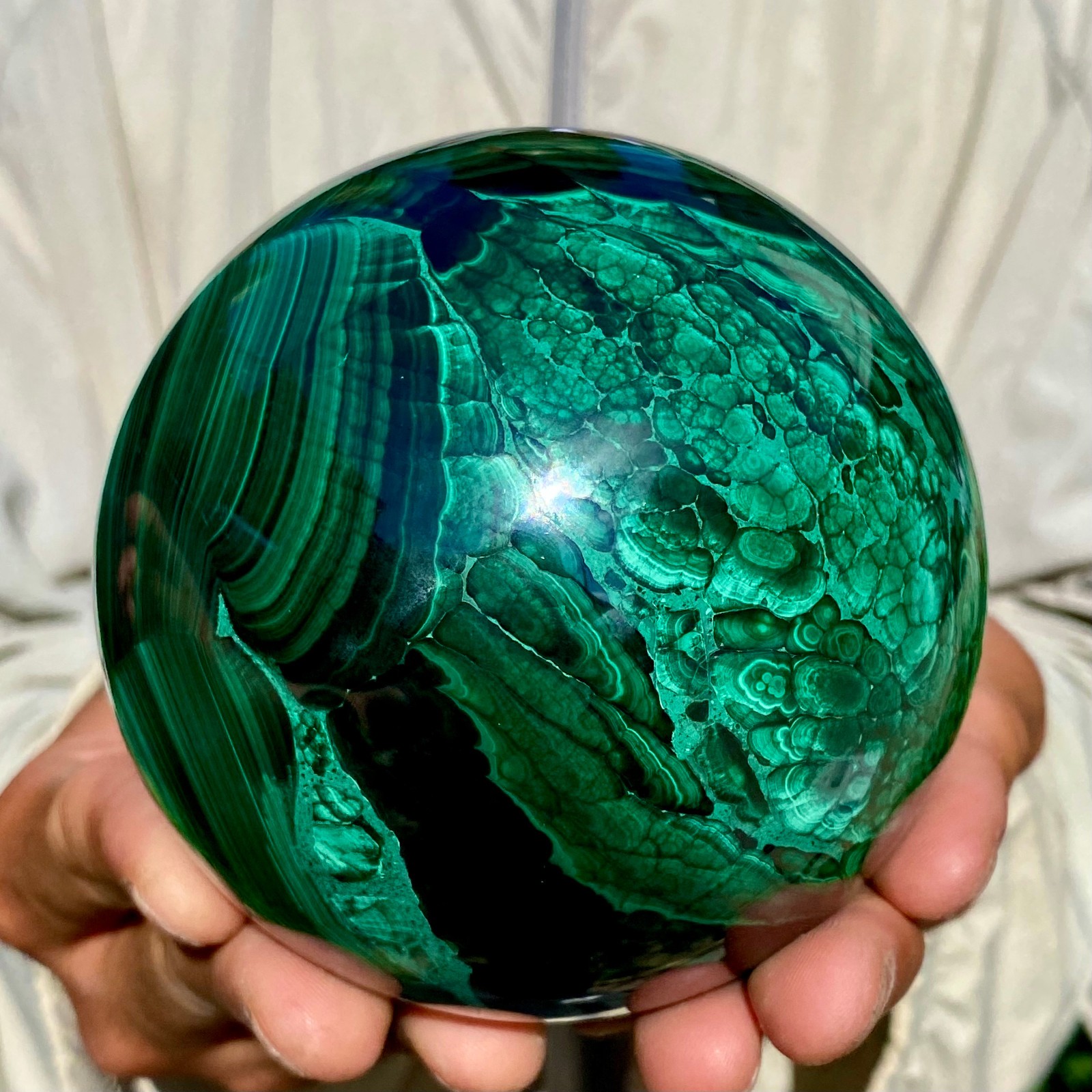 4.1LB Rare Natural Malachite quartz hand Carved sphere Crystal Healing