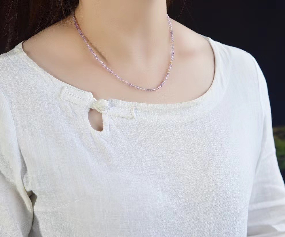 2.5mm Natural Purple yellow Crystal Choker Healing Dainty Women’s Necklace
