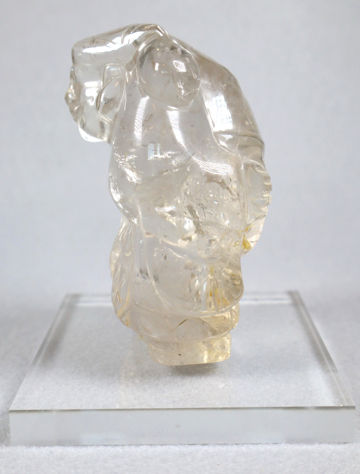 Carved Rock Quartz Crystal Statue Figurine 3.5 Inch Height Transparent Vintage