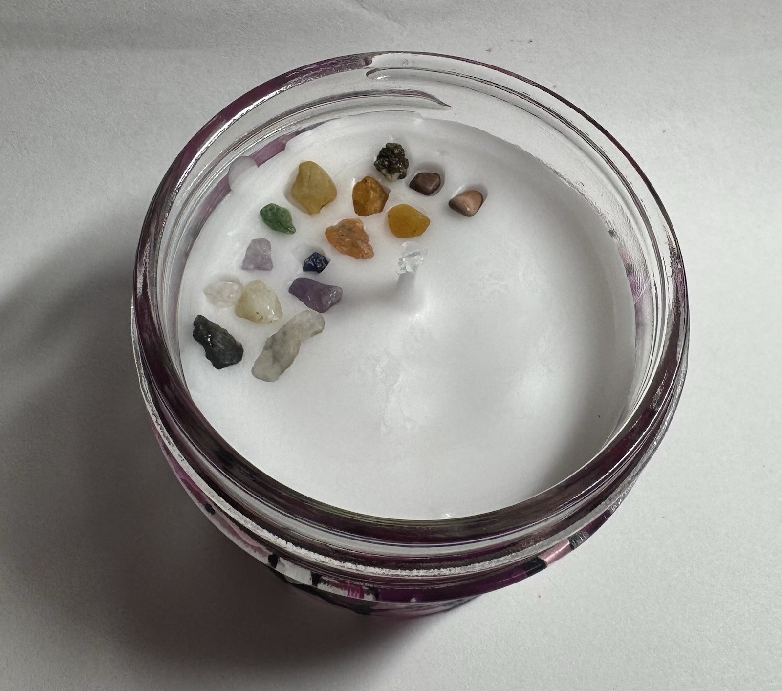 Mystery Stained Glass Crystal Candle 3oz With 4 In Each And Crystal Chips On Top