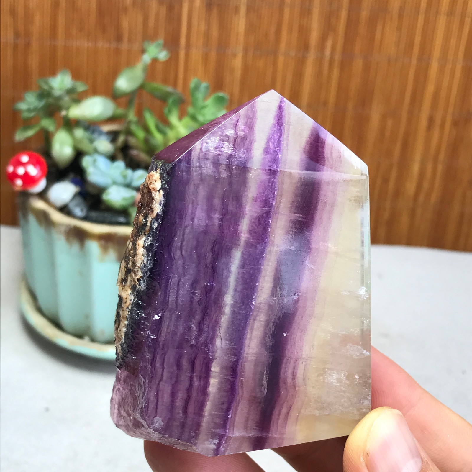 172g Natural candy Fluorite Polish/Rough wand Crystal free standing 75mm A1301