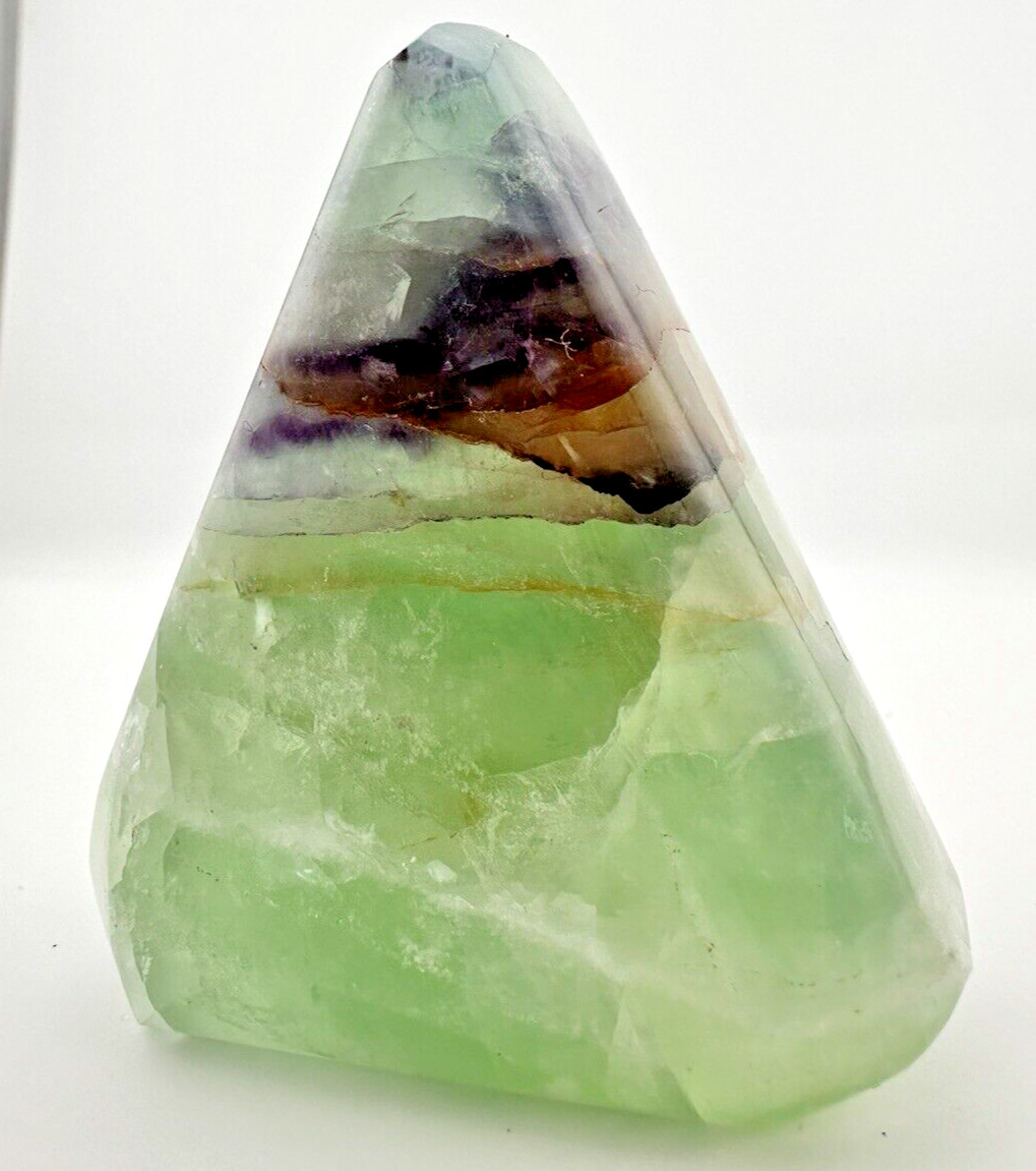 Rainbow Fluorite Handmade Triangle Faceted Purple Yellow Green Gemstone
