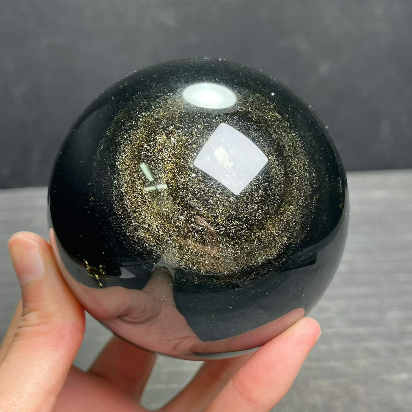 80mm Natural gold obsidian quartz sphere Crystal Energy ball healing