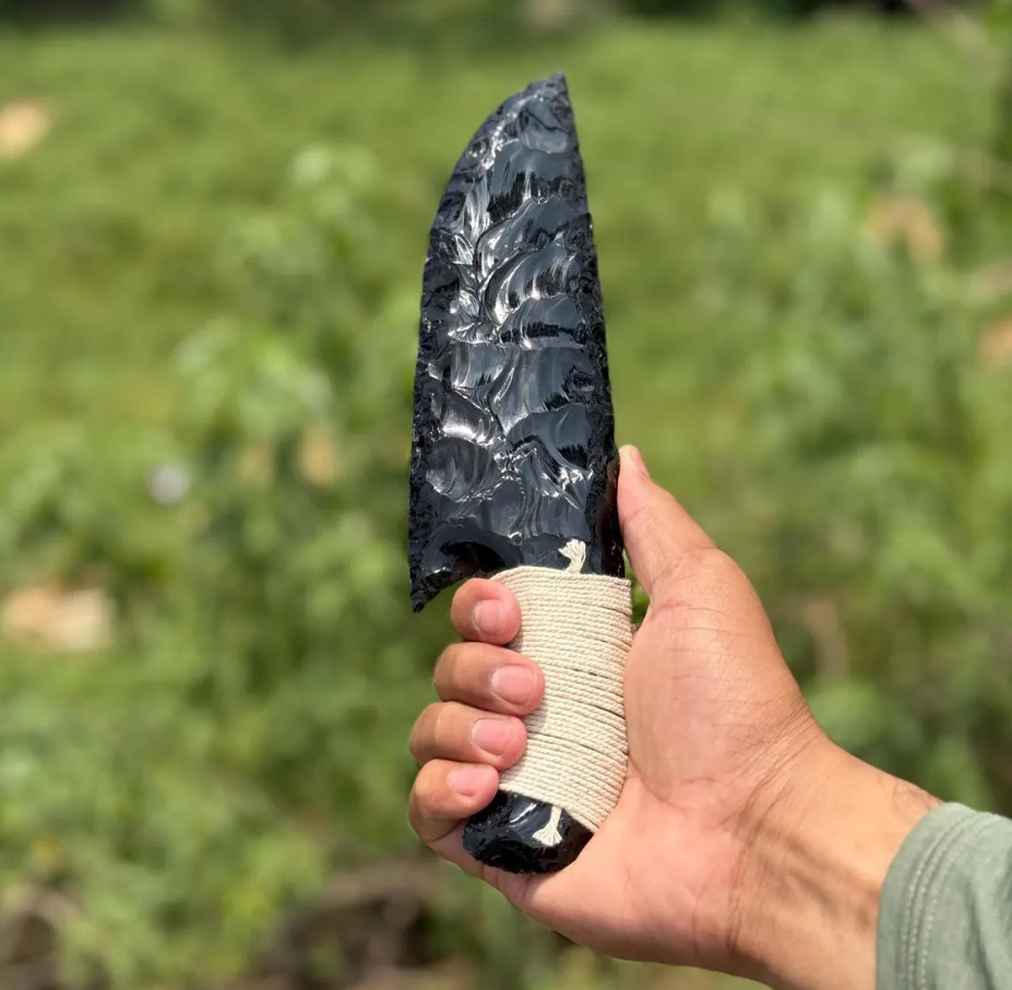 10″ Obsidian Lava Blade – Handcrafted Black Obsidian Knife – Viking Style Athame