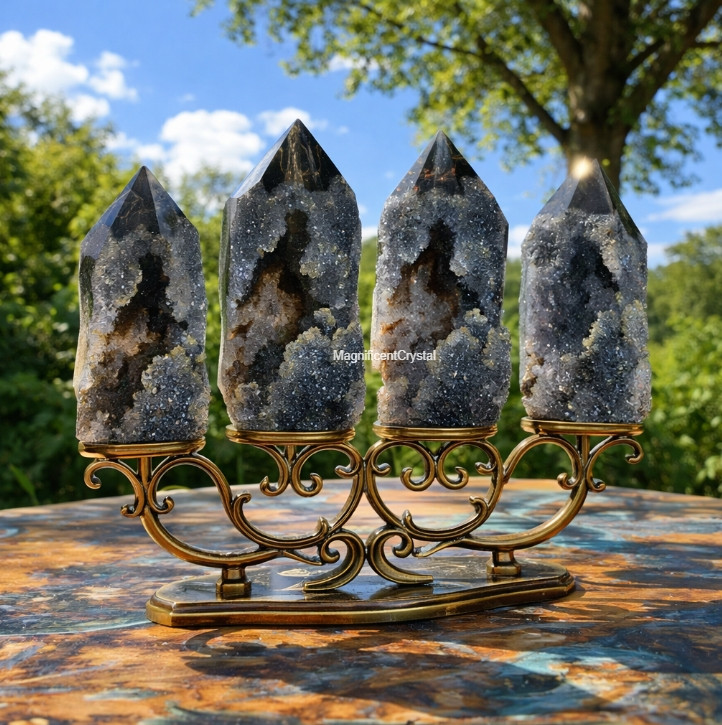 4PCS Black Sphalerite Tower Point Healing Protection Stone Crystal Home Decor