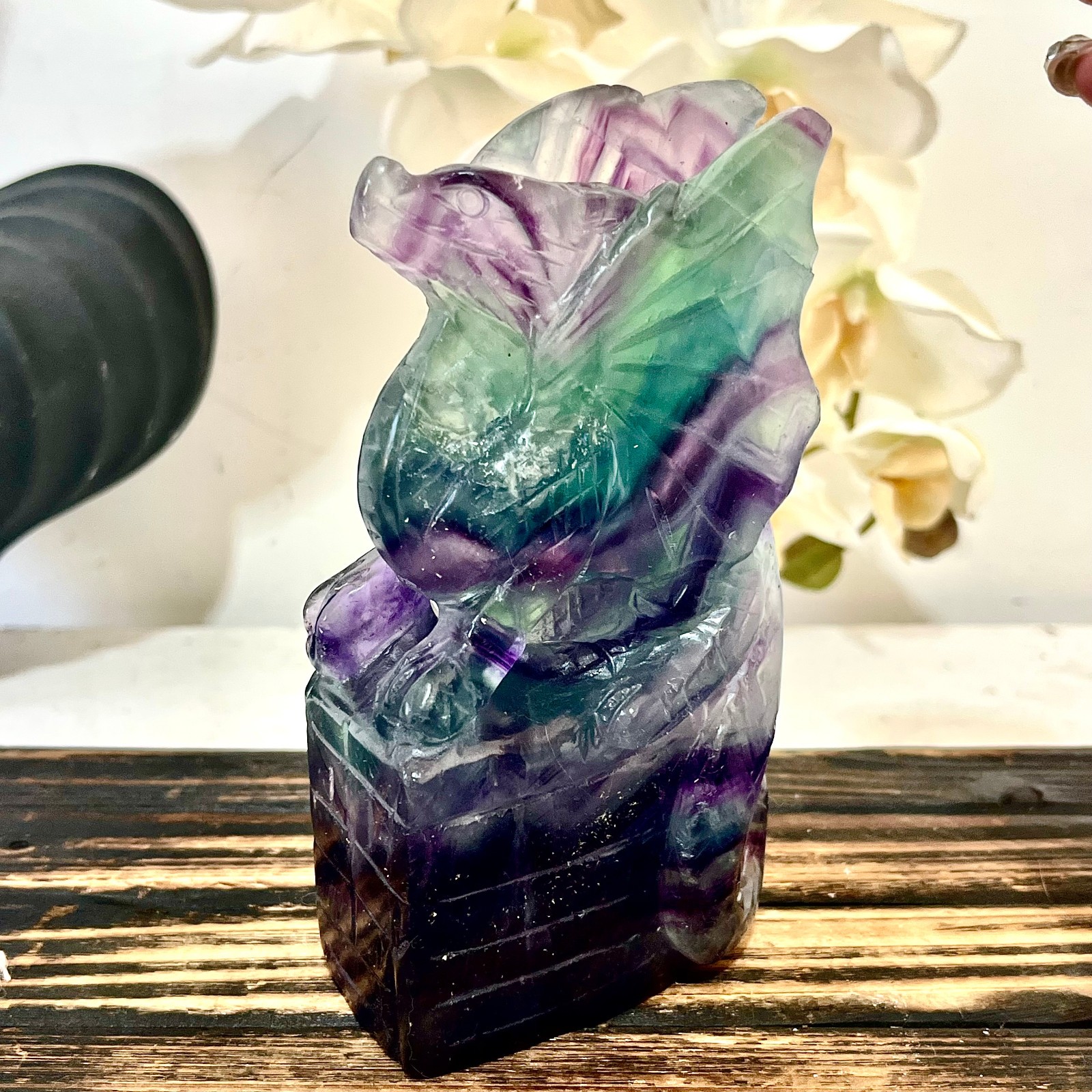 2.09LB Natural fluorite quartz products, hand carved and polished spiritual orna