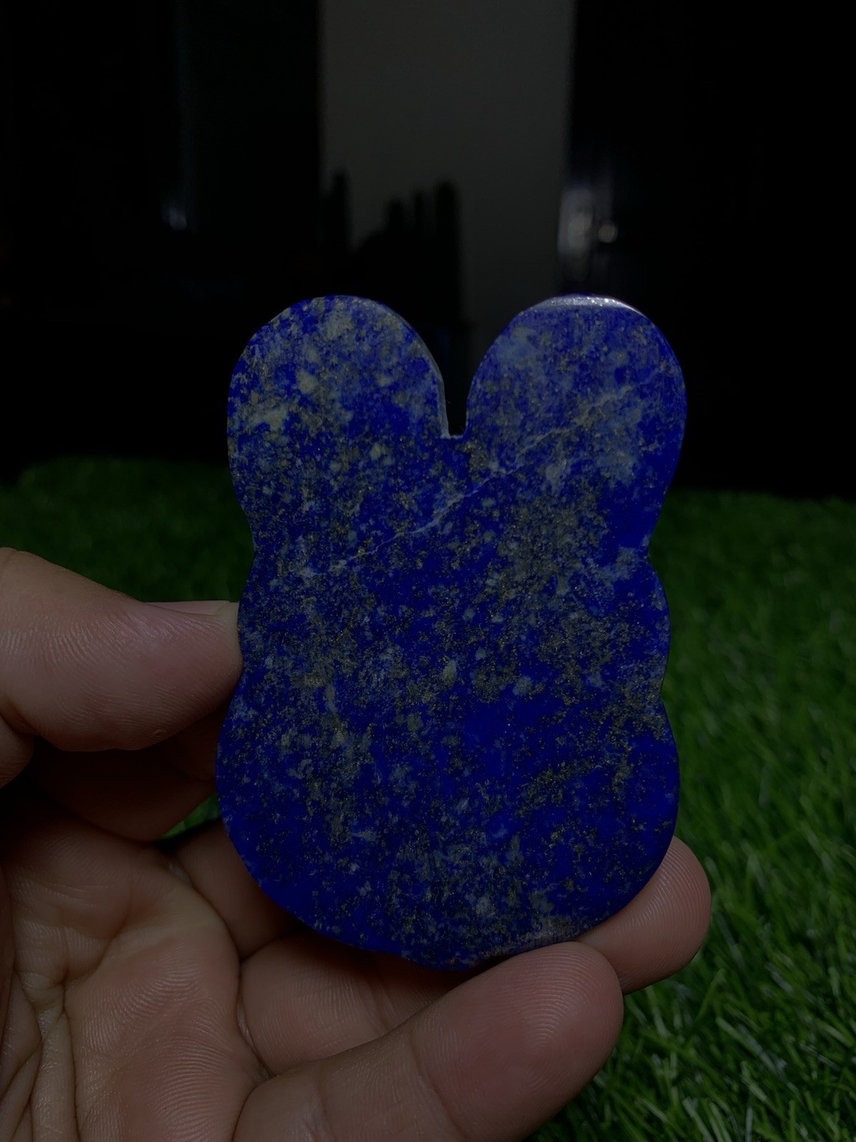 Natural Lapis Lazuli Bunny Carving Flat Pocket Stone Gemstone Rabbit 60g 74mm