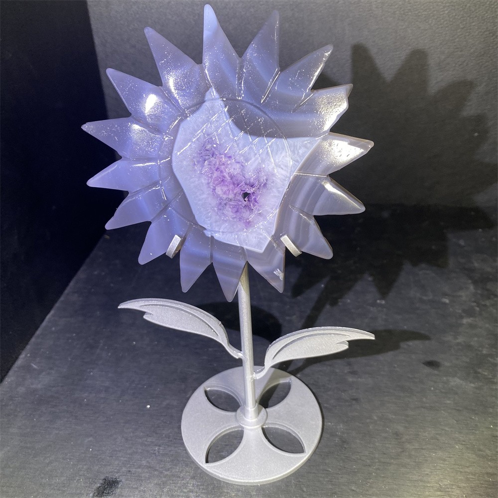 0.8LB 8.2″ A++Natural Druzy Amethyst Sun Flower Crystal Reiki Heal Carving Decor