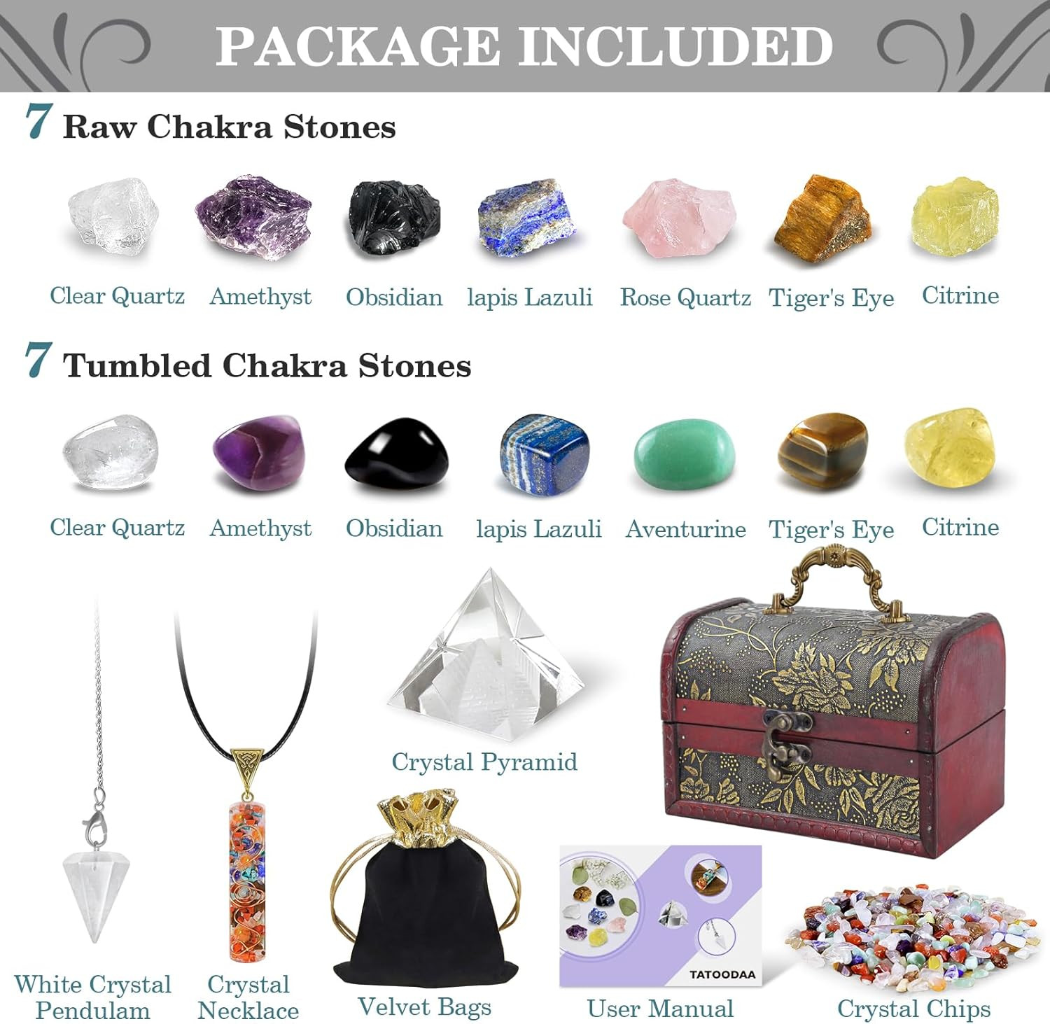 Crystals and Healing Stones, 21 Pcs Healing Crystals Set, 7 Chakra Crystal Stone