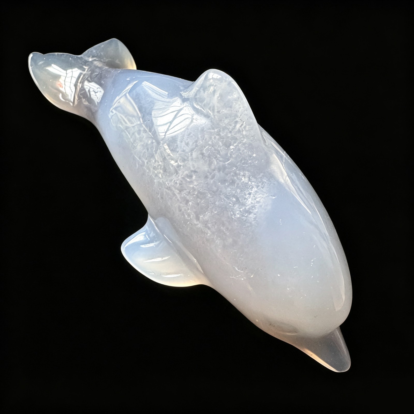 Natural Agate Dolphin Hand Carved Ocean Animal Figurine Sculpture Collectible Ar