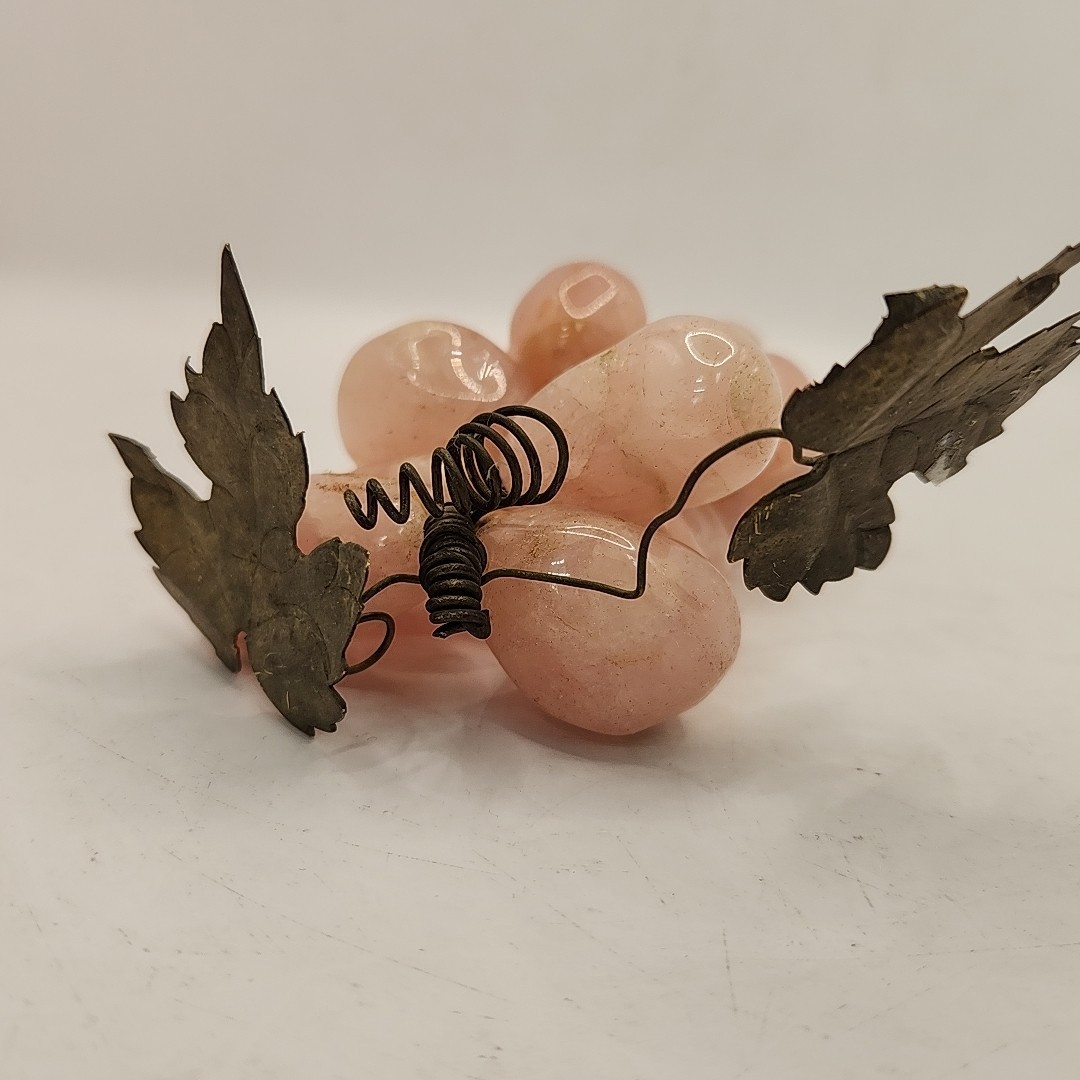 Vintage Rose Quartz Grape Cluster Pink Brass