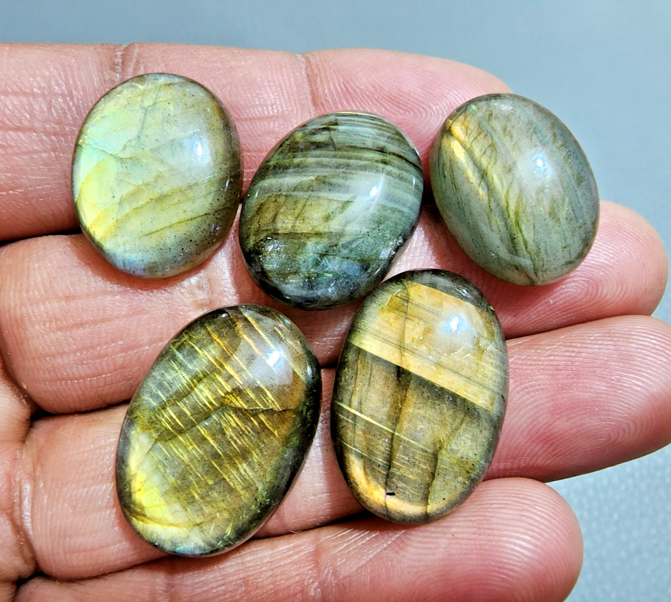 Natural Labradorite Oval Cabochon Lot 5 Pcs Flashy Loose Gemstone 24-21 MM Size