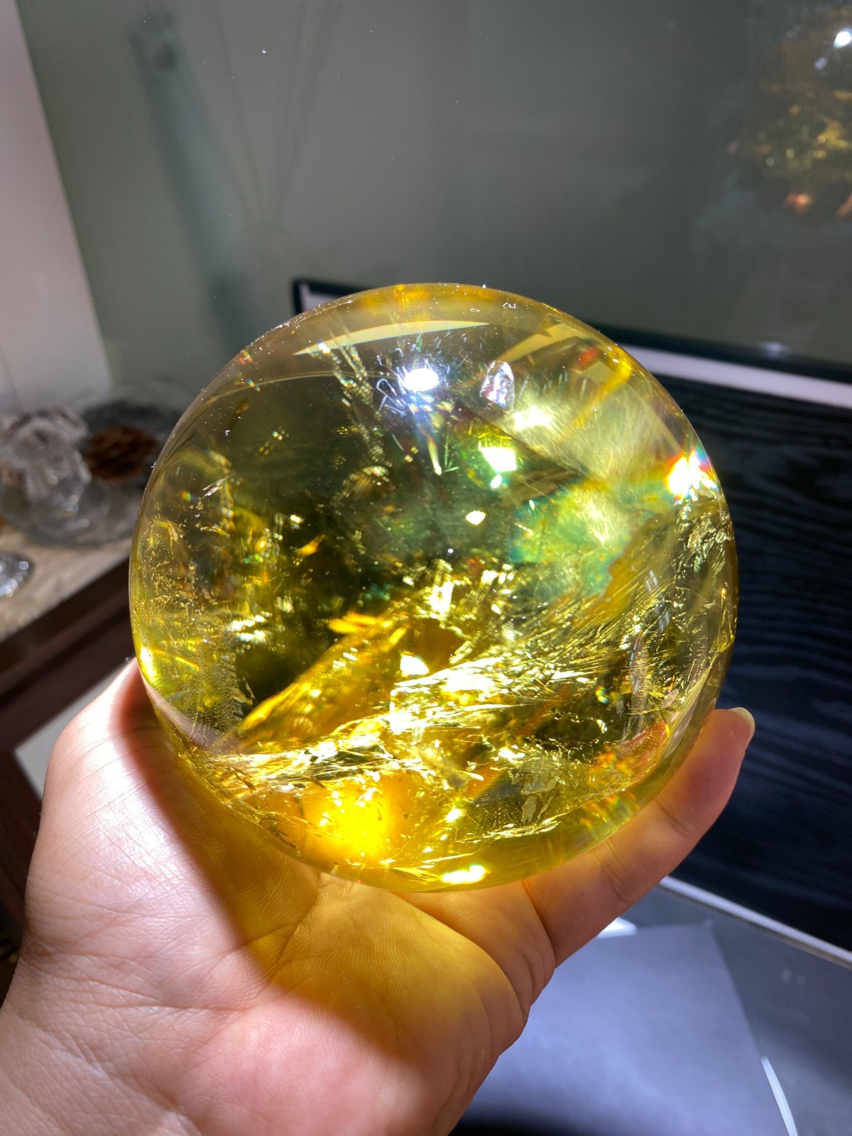 110mm TOP! Natural Rainbow Citrine ball carved Crystal Sphere reiki Heal Decor