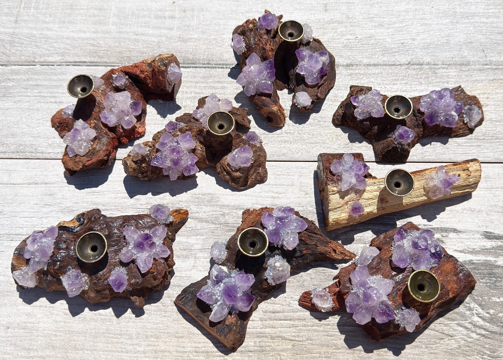Wholesale Lot 8 Pcs Natural Amethyst Drift Wood sphere Stand – Incense Holder