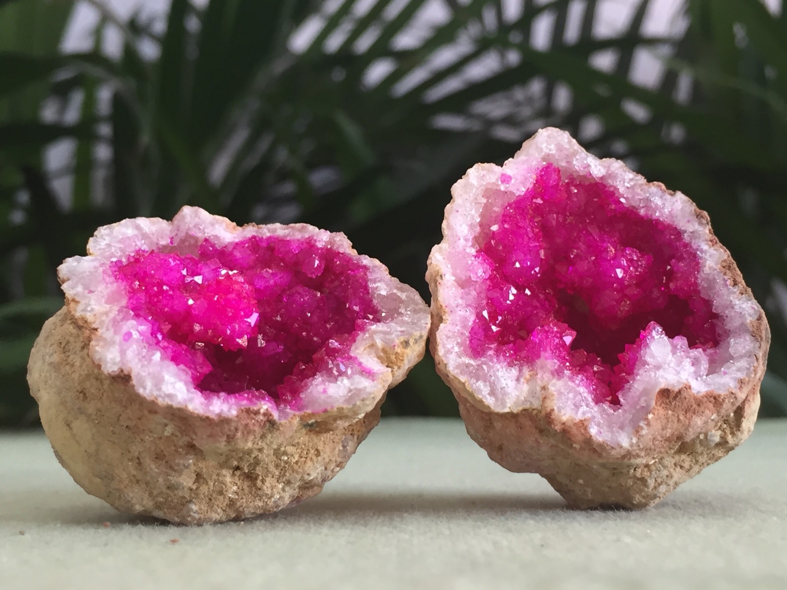 Pink Geode Pair Pink Crystal Geode Quartz Gemstone Specimen Dyed Morocco Geode.