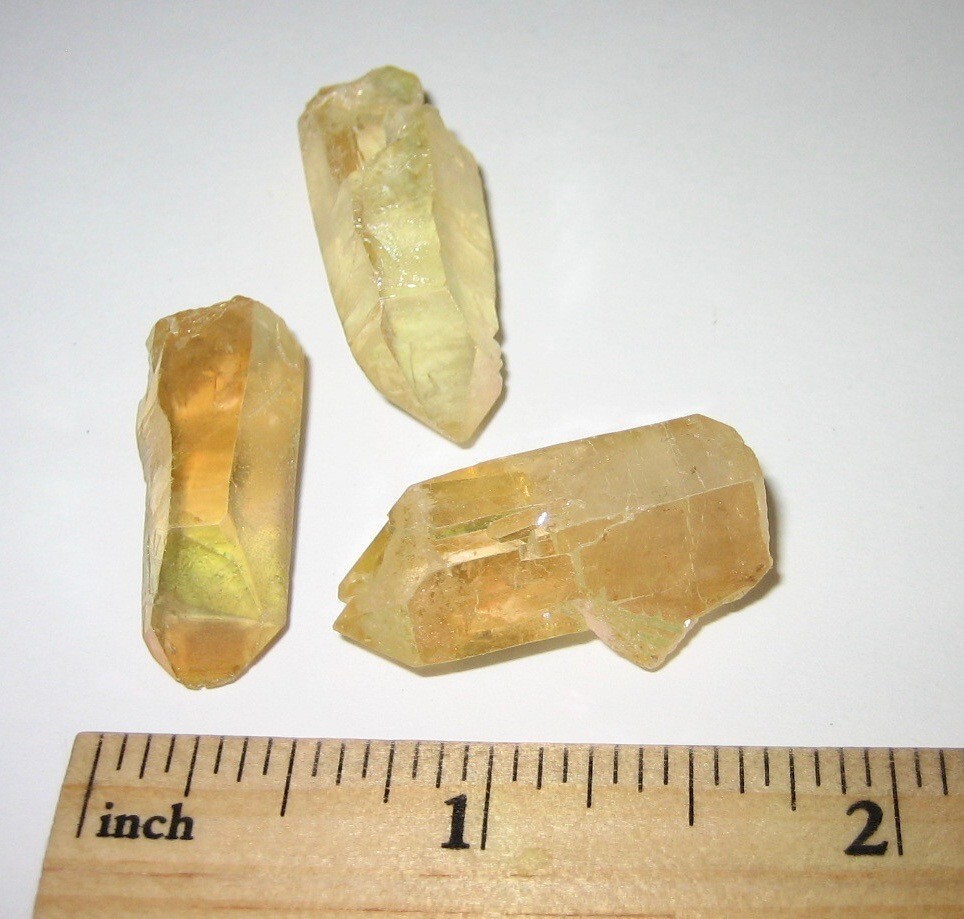 3 BEAUTIFUL 1″-1.3″ SUNSHINE AURA QUARTZ CRYSTAL POINTS (TREATED IN USA) 17g *2