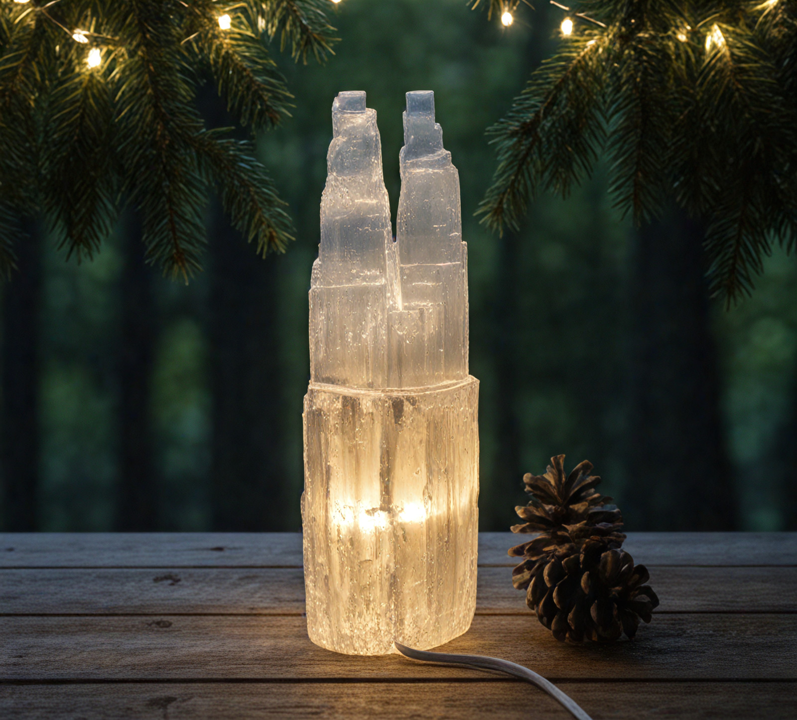 LARGE SELENITE CRYSTAL DOUBLE TOWER LAMP – STANDING DISPLAY HEALING CRYSTAL