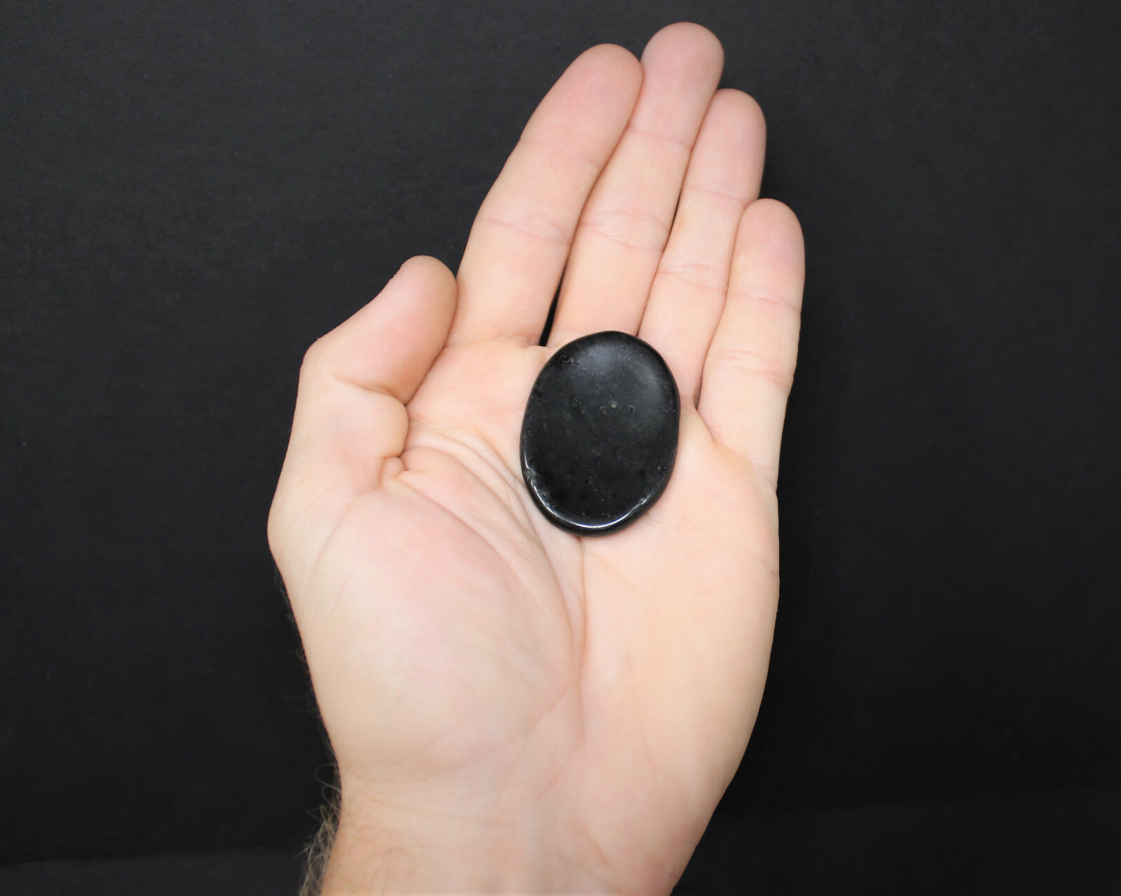 Black Tourmaline Worry Stone (Tourmaline Pocket Palm Stone, Polished Crystal)