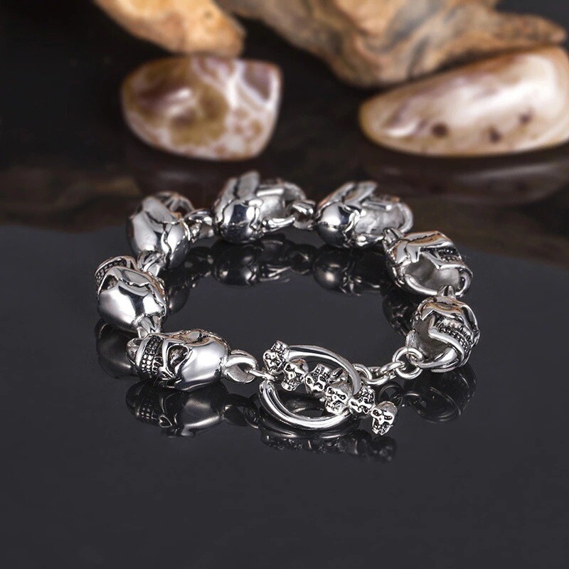 Fashion Jewelry Silver Skull Link Chain Stainless Men’s Bracelet 1PC