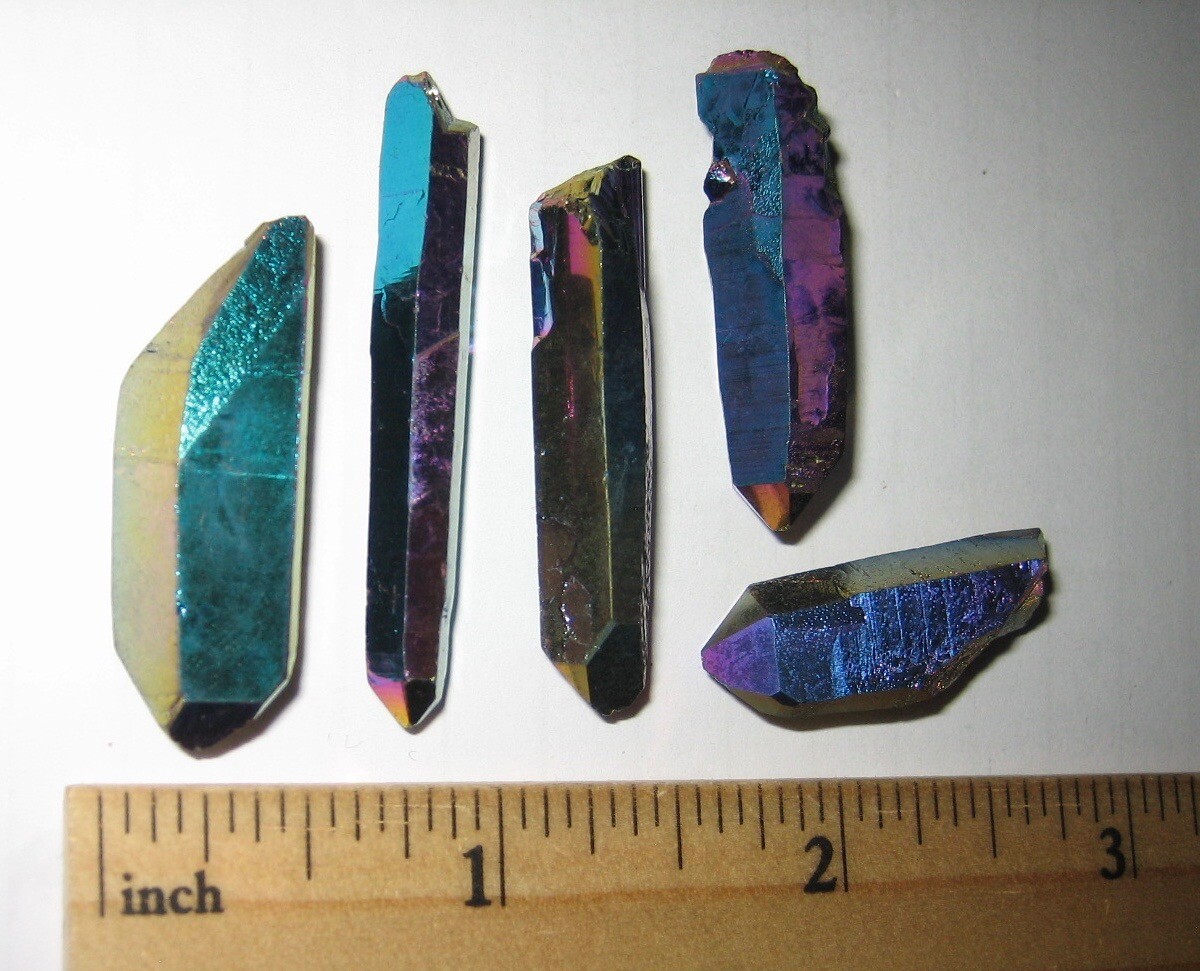 5 SMALL A+ 1″-1.6″ TITANIUM QUARTZ (TREATED IN USA) CRYSTAL POINTS ~ 18.2g *4