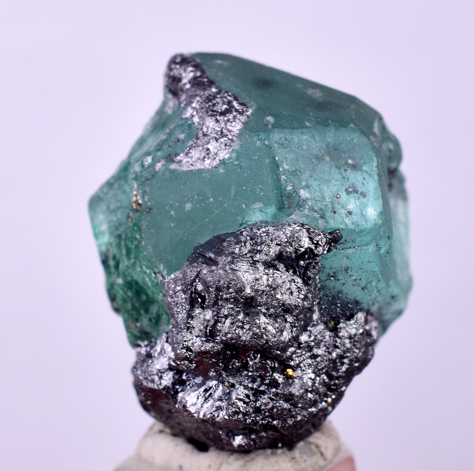 2.4cms GREEN FLUORITE JORDANITE CRYSTALS PERU MILPO PERU KB94
