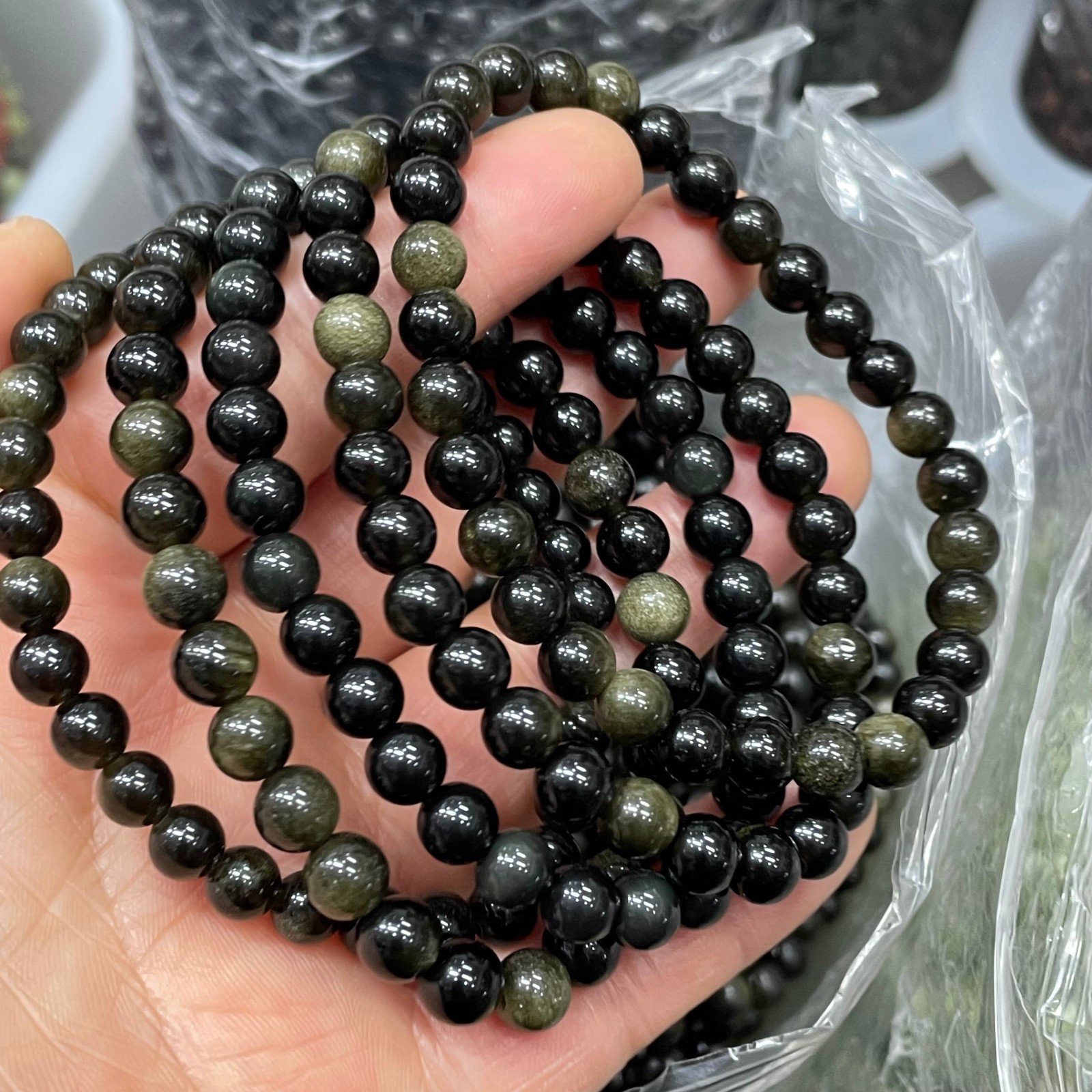 6mm 10pcs Wholesale obsidian Beaded Stretch Bracelet