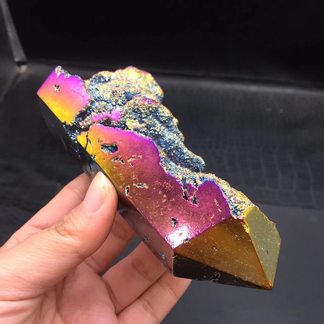 Angel Aura Natural Sphalerite Druzy Crystal Geode Point Pillar Healing Decorate