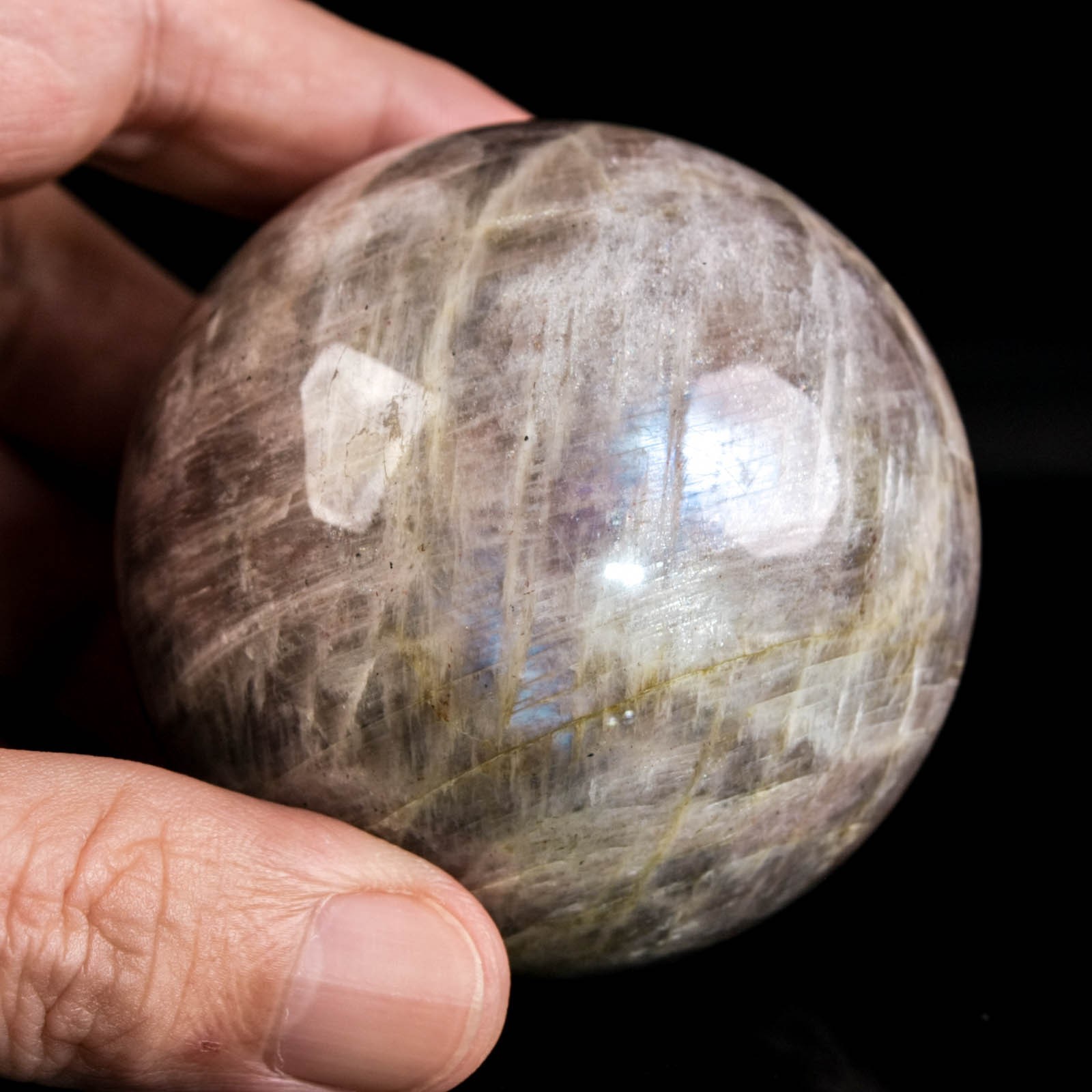 2.4″ 11.32oz Moonstone Sphere Natural Blue Flash Crystal Ball Mineral Specimen