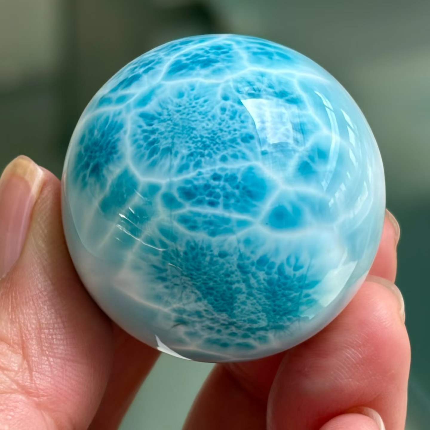 36mm Natural Larimar Gemstone sphere quartz polished sphere specimen energy