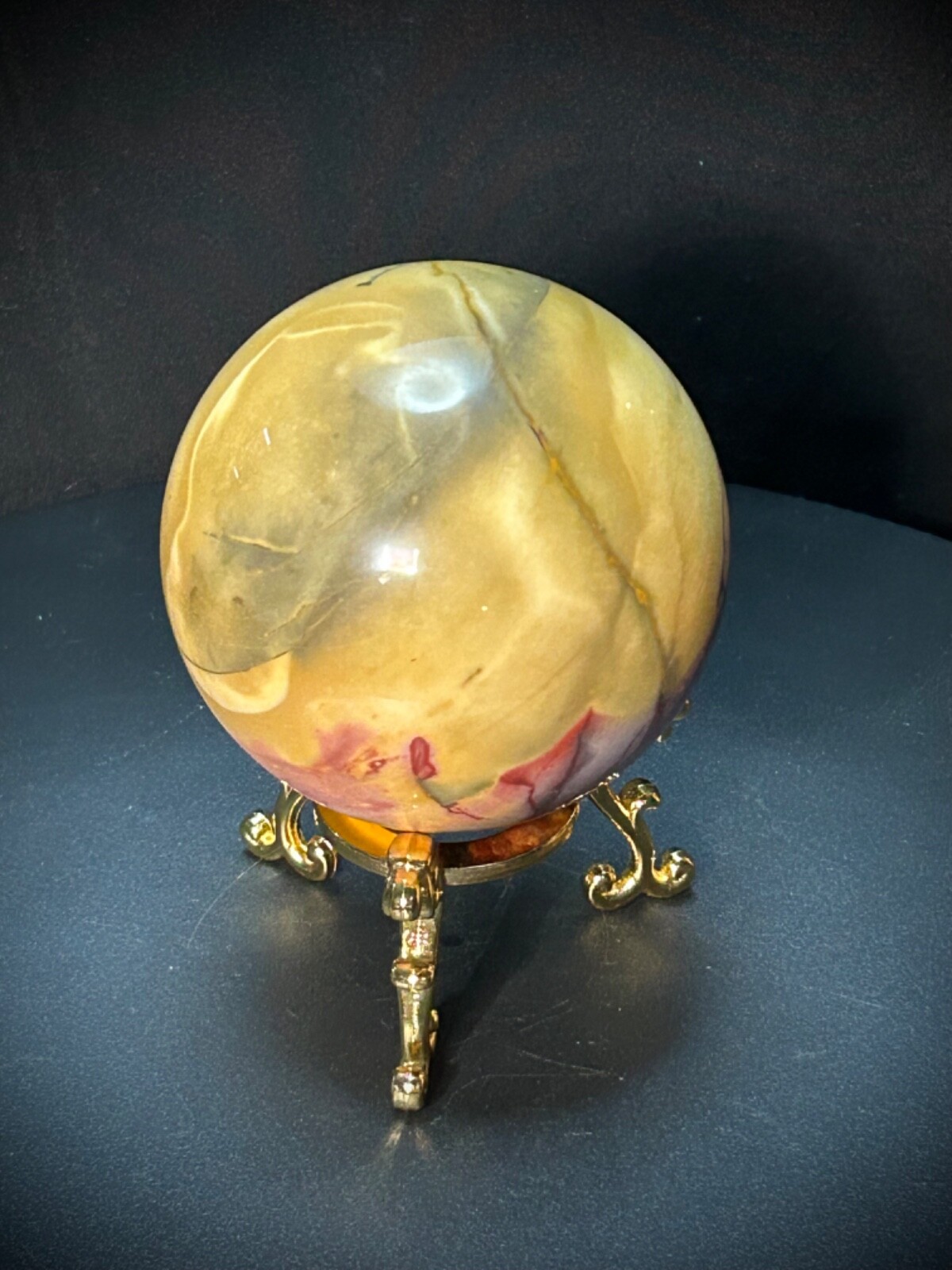 3.12″ Mookaite Jasper Sphere With Metal Stand 1lb 7.6oz