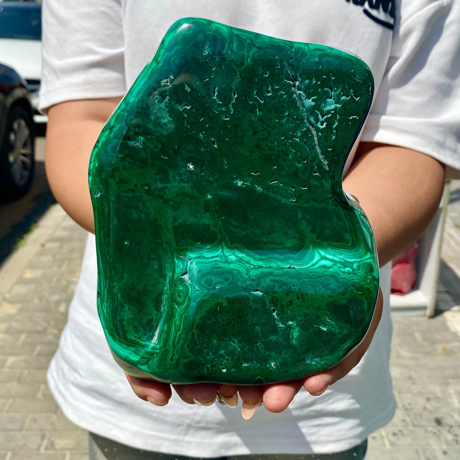 5.04LB Natural glossy Malachite transparent cluster rough mineral sample